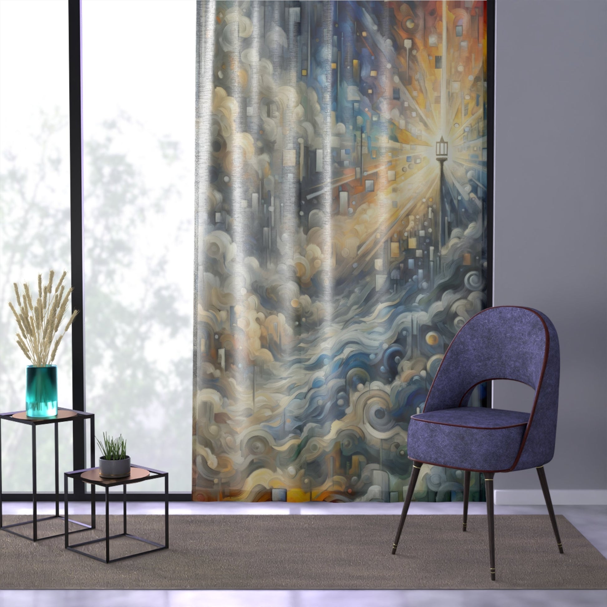 Adrift Beacon Tachism Window Curtain - ATUH.ART