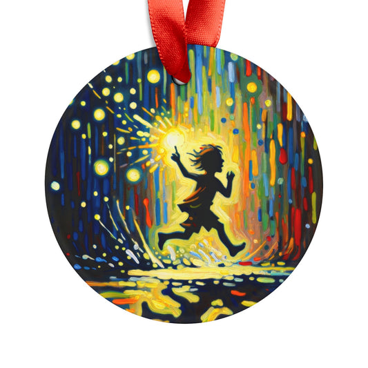 Child Firefly Chase Acrylic Ornament with Ribbon - ATUH.ART