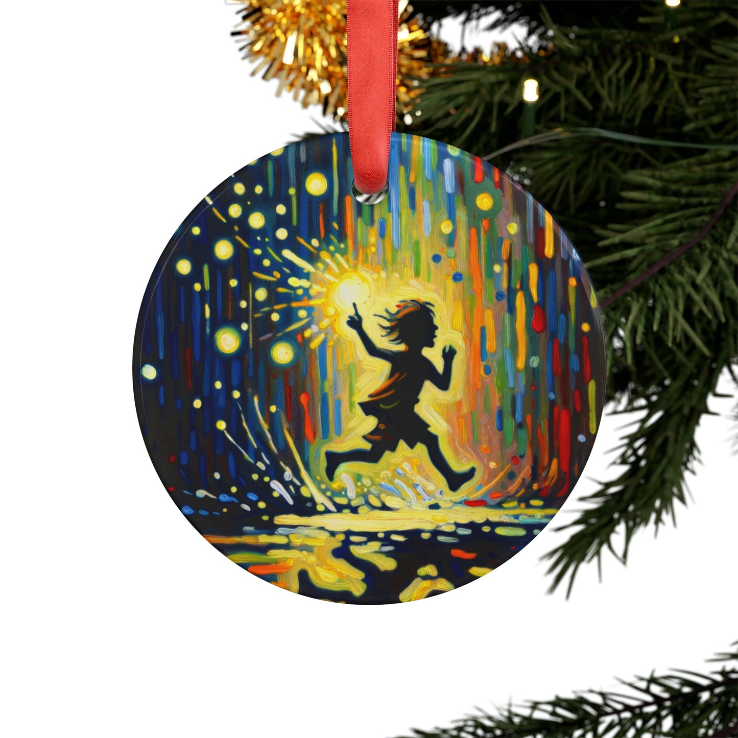 Child Firefly Chase Acrylic Ornament with Ribbon - ATUH.ART