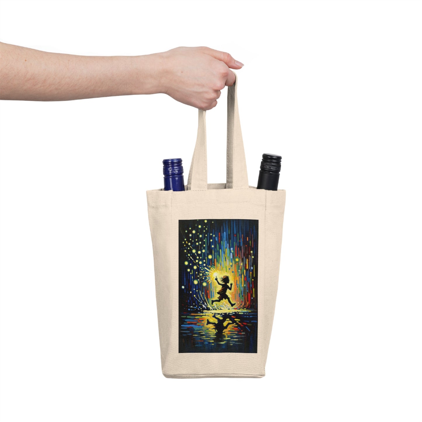 Child Firefly Chase Double Wine Tote Bag - ATUH.ART