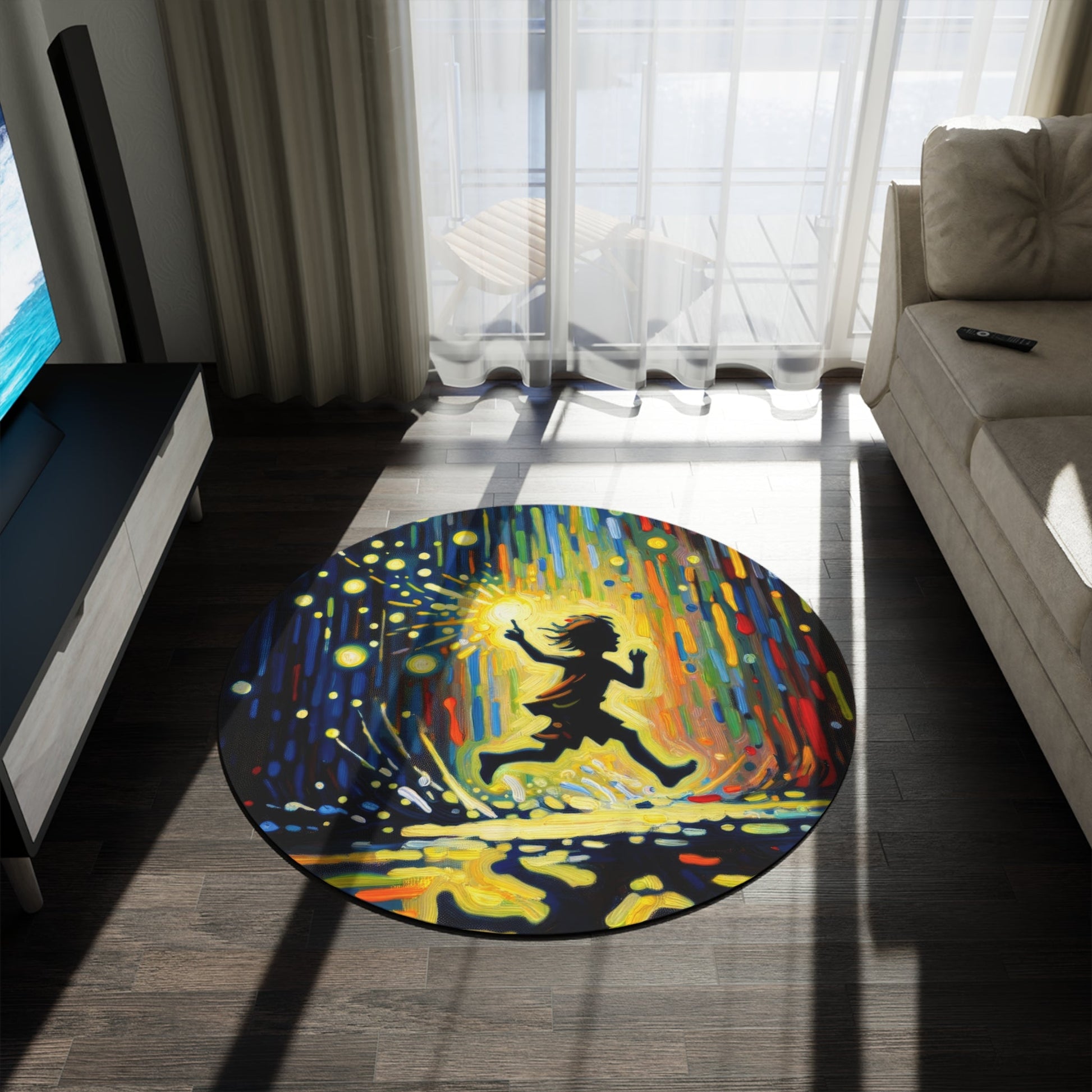 Child Firefly Chase Round Rug - ATUH.ART