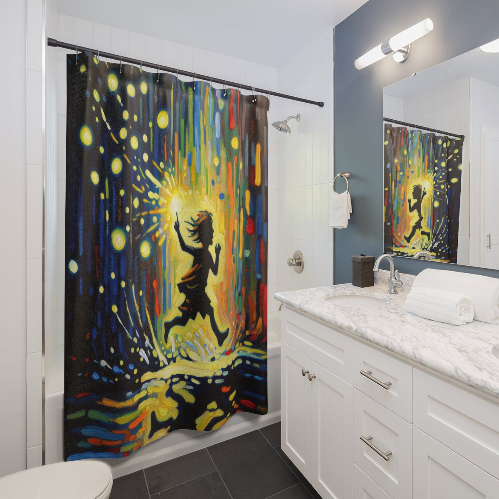 Child Firefly Chase Shower Curtains - ATUH.ART