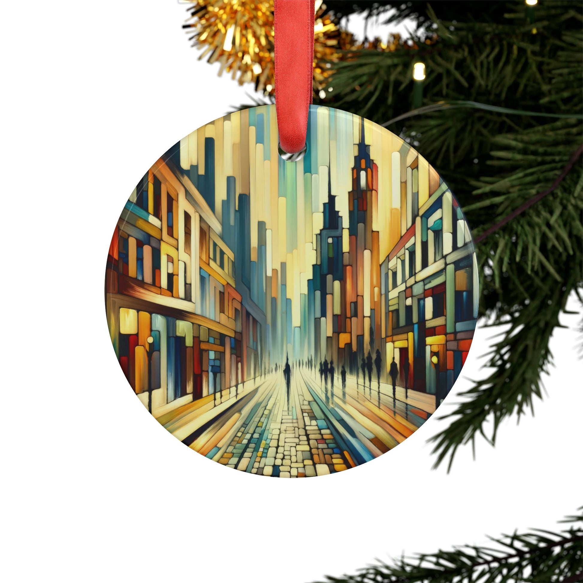 Cobbled Rhythm Heartbeat Acrylic Ornament with Ribbon - ATUH.ART