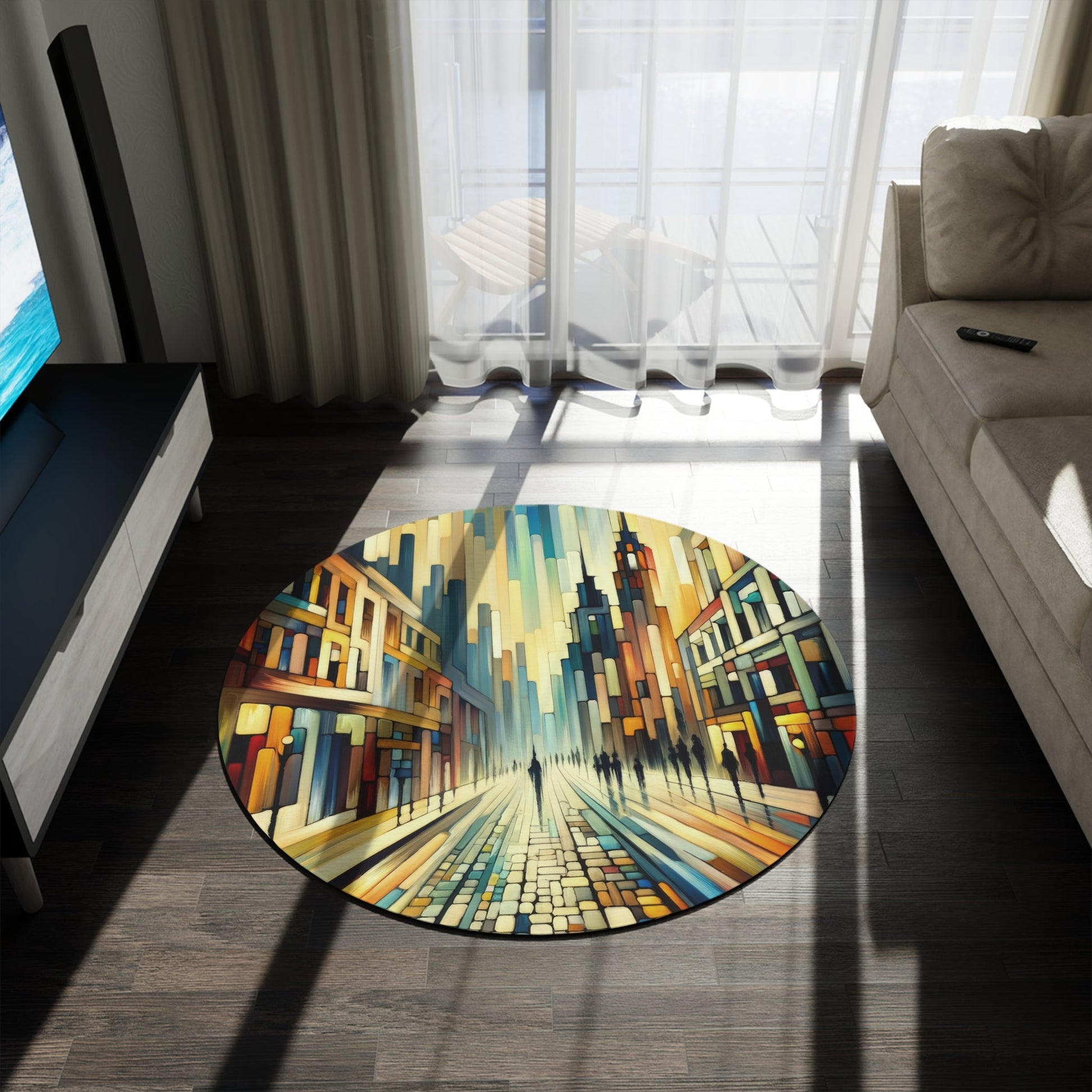Cobbled Rhythm Heartbeat Round Rug - ATUH.ART