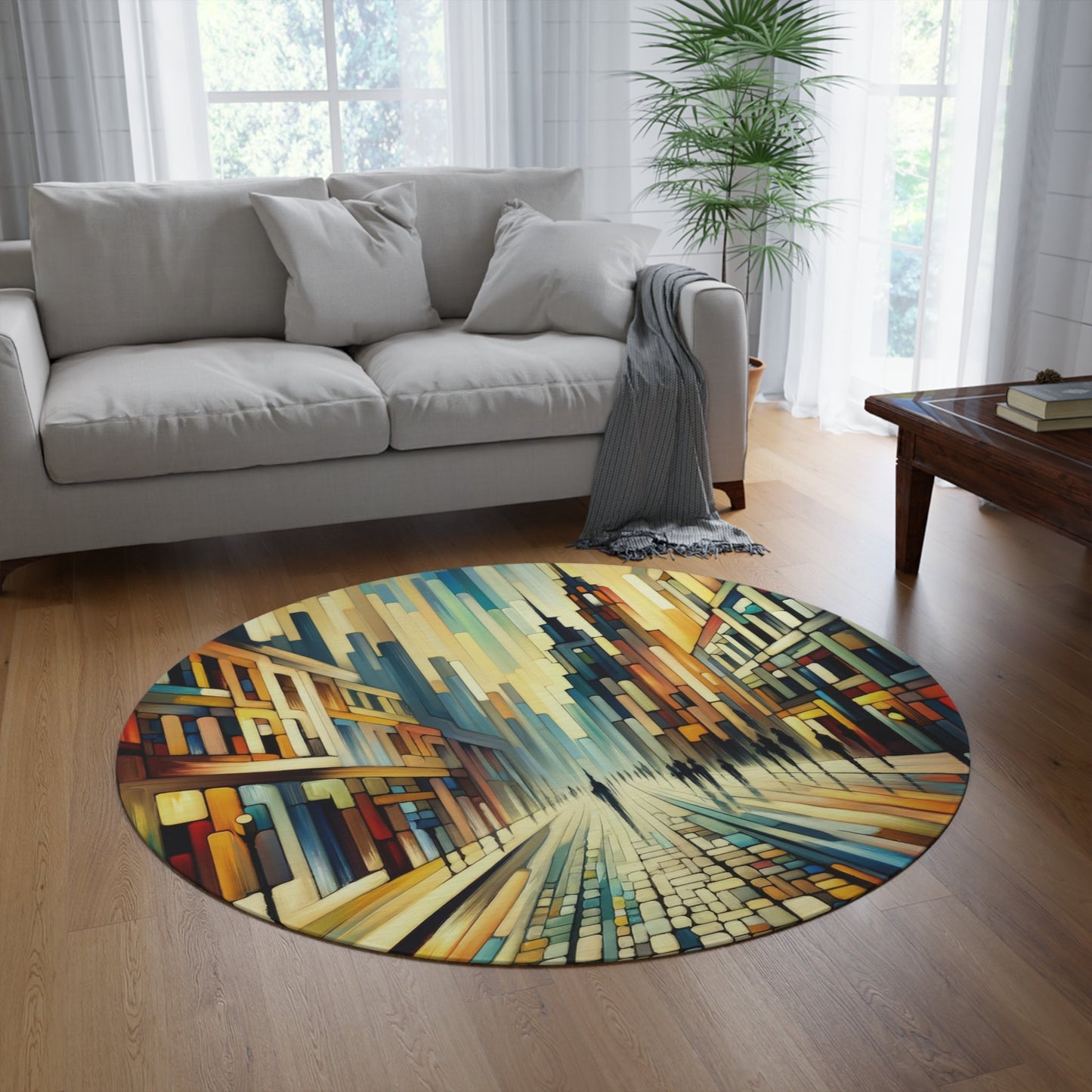 Cobbled Rhythm Heartbeat Round Rug - ATUH.ART