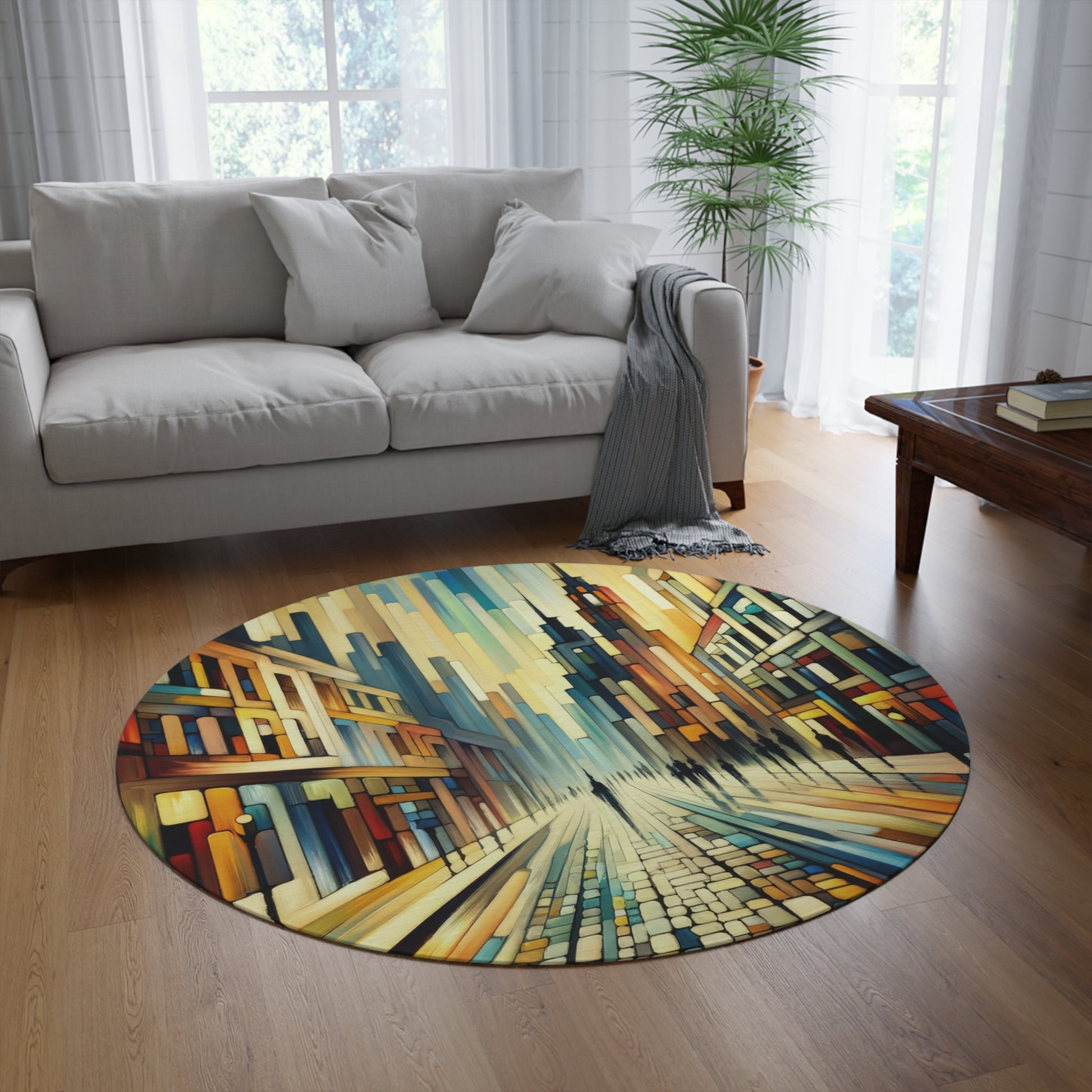 Cobbled Rhythm Heartbeat Round Rug - ATUH.ART