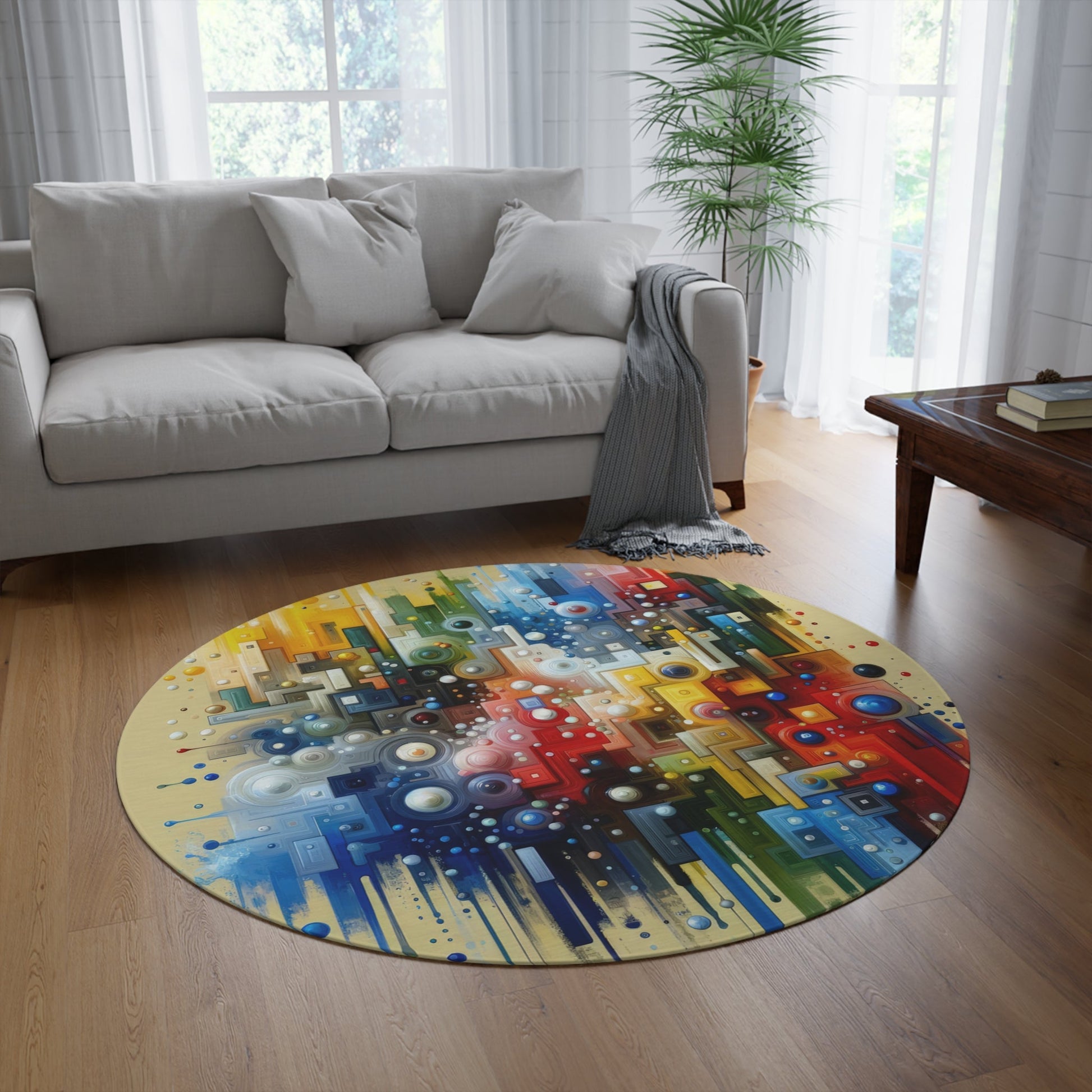 Connected Chromatic Tachism Round Rug - ATUH.ART