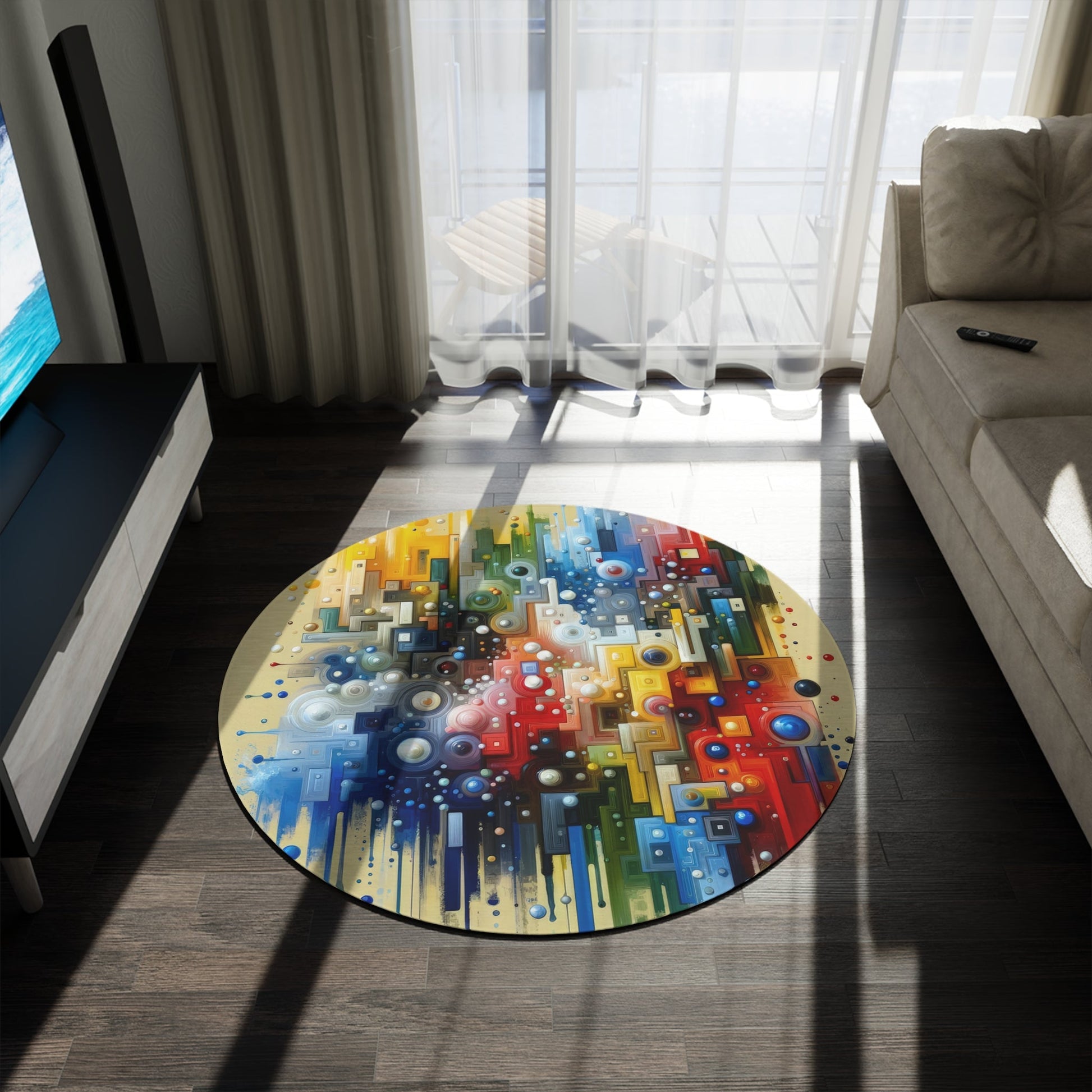 Connected Chromatic Tachism Round Rug - ATUH.ART