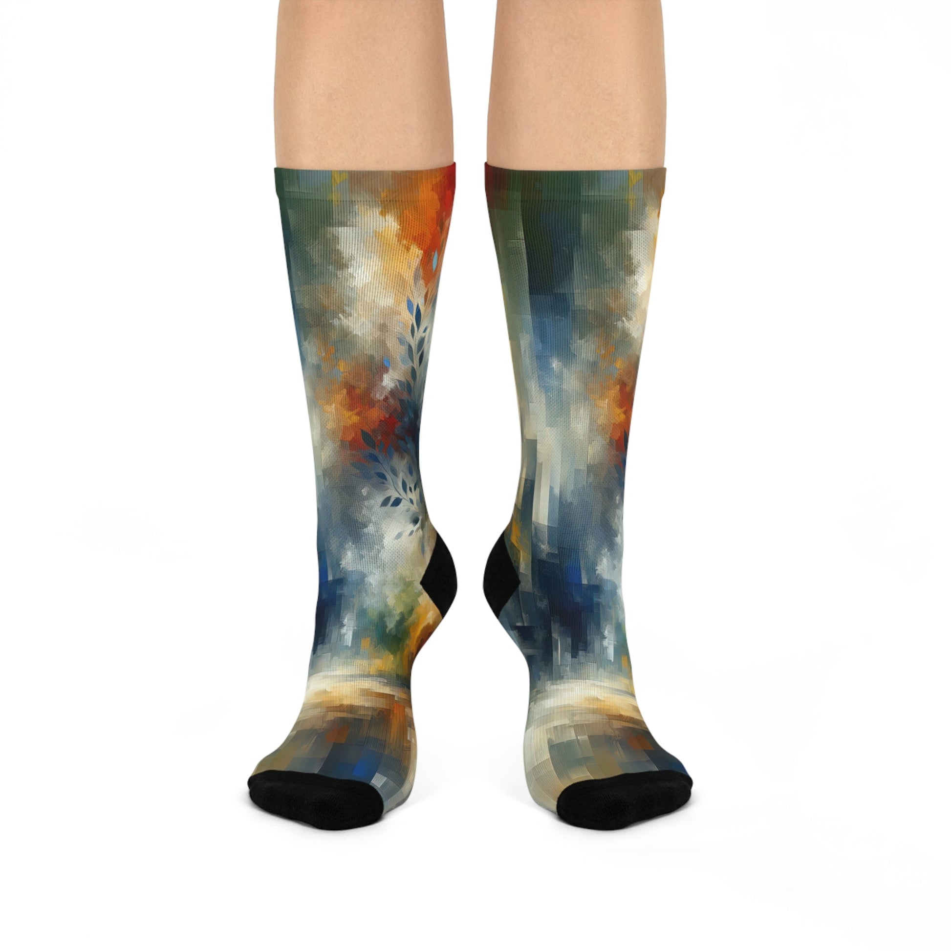 Contemplative Leaves Whispers Cushioned Crew Socks - ATUH.ART