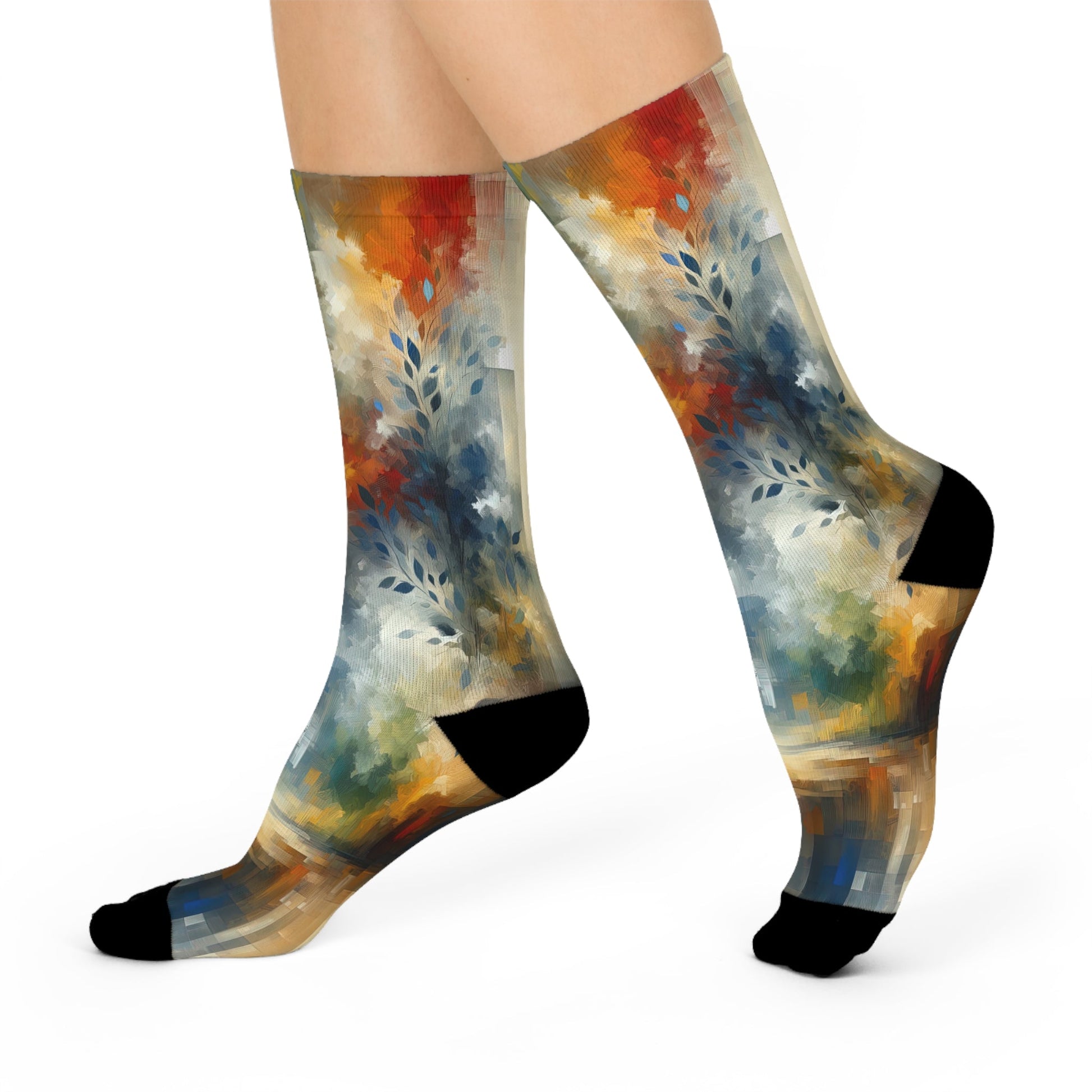 Contemplative Leaves Whispers Cushioned Crew Socks - ATUH.ART
