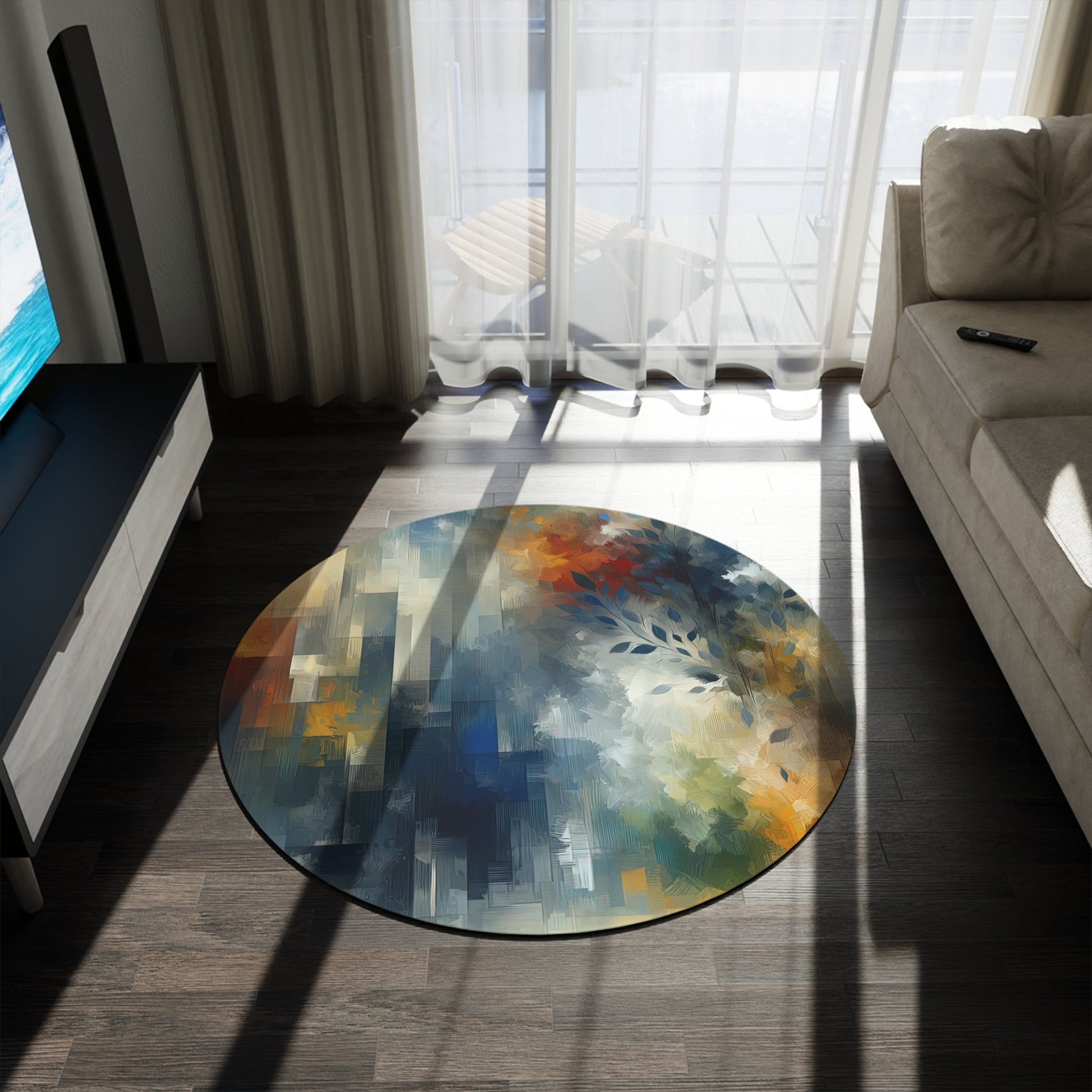 Contemplative Leaves Whispers Round Rug - ATUH.ART