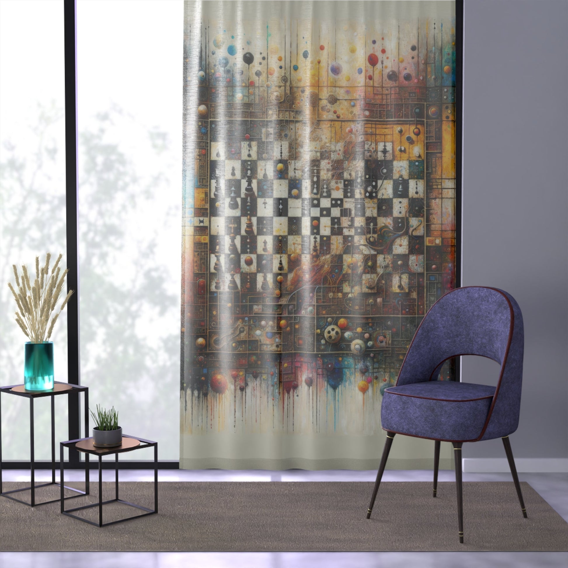Cosmic Chess Integration Window Curtain - ATUH.ART