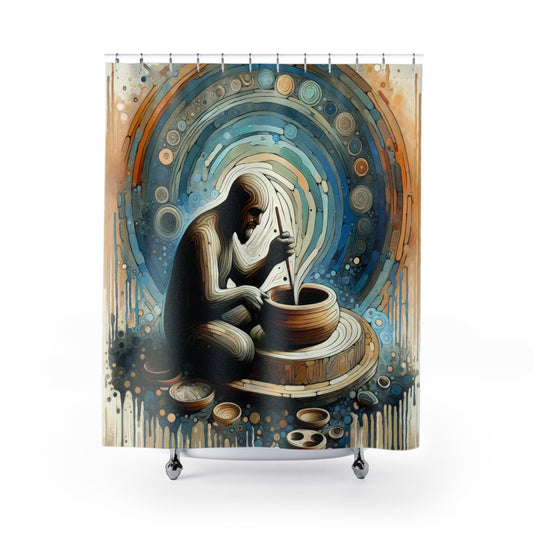 Crafting Semantic Pottery Shower Curtains - ATUH.ART