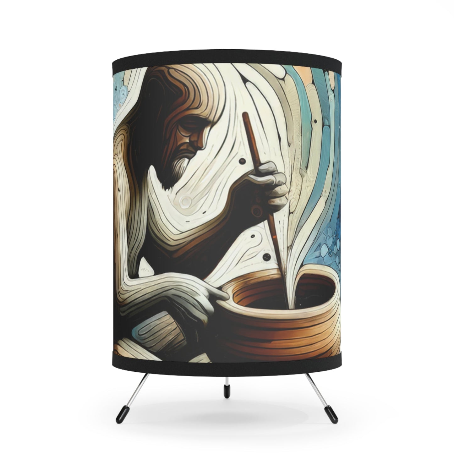 Crafting Semantic Pottery Tripod Lamp with High-Res Printed Shade, US\CA plug - ATUH.ART