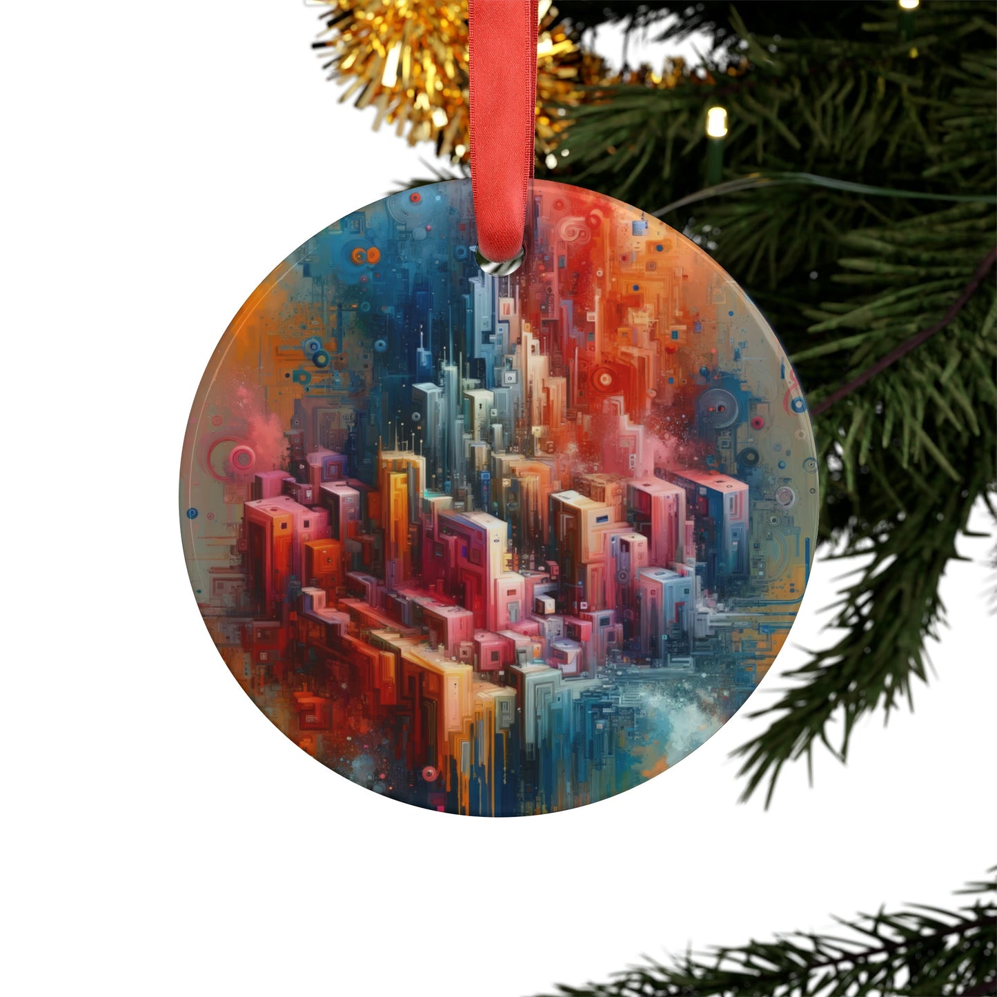 Digital Harmony Tachism Acrylic Ornament with Ribbon - ATUH.ART