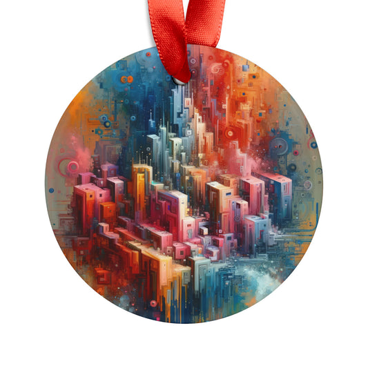 Digital Harmony Tachism Acrylic Ornament with Ribbon - ATUH.ART