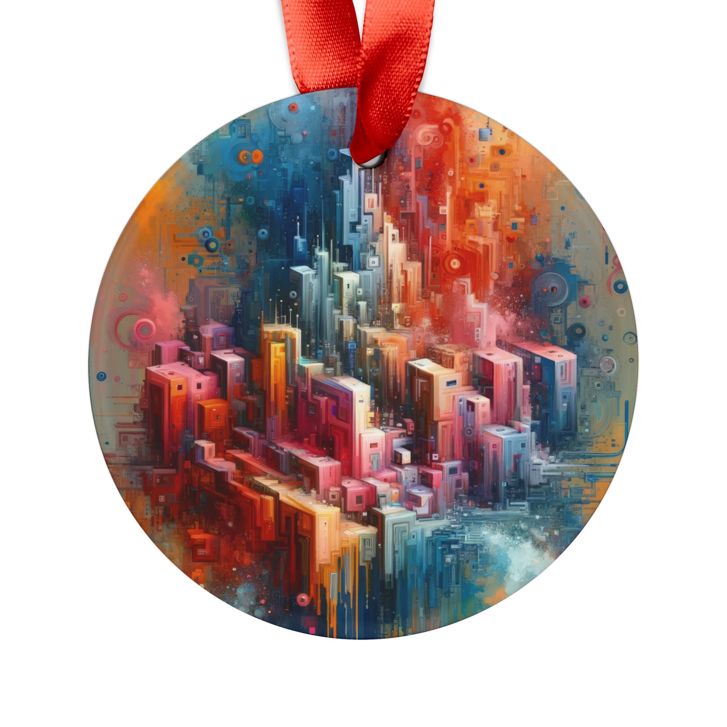 Digital Harmony Tachism Acrylic Ornament with Ribbon - ATUH.ART