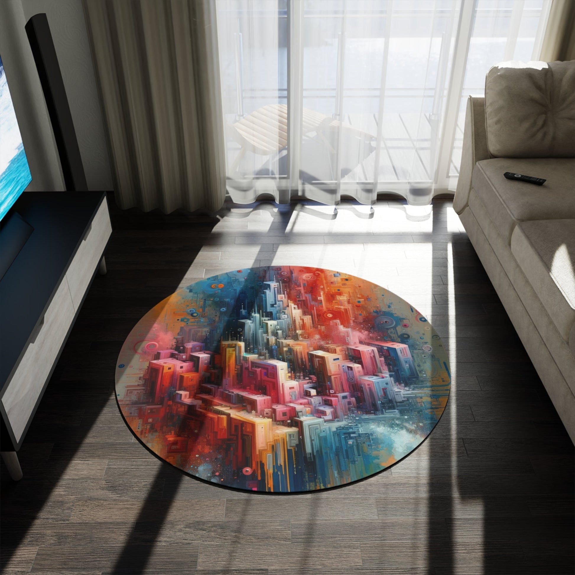Digital Harmony Tachism Round Rug - ATUH.ART