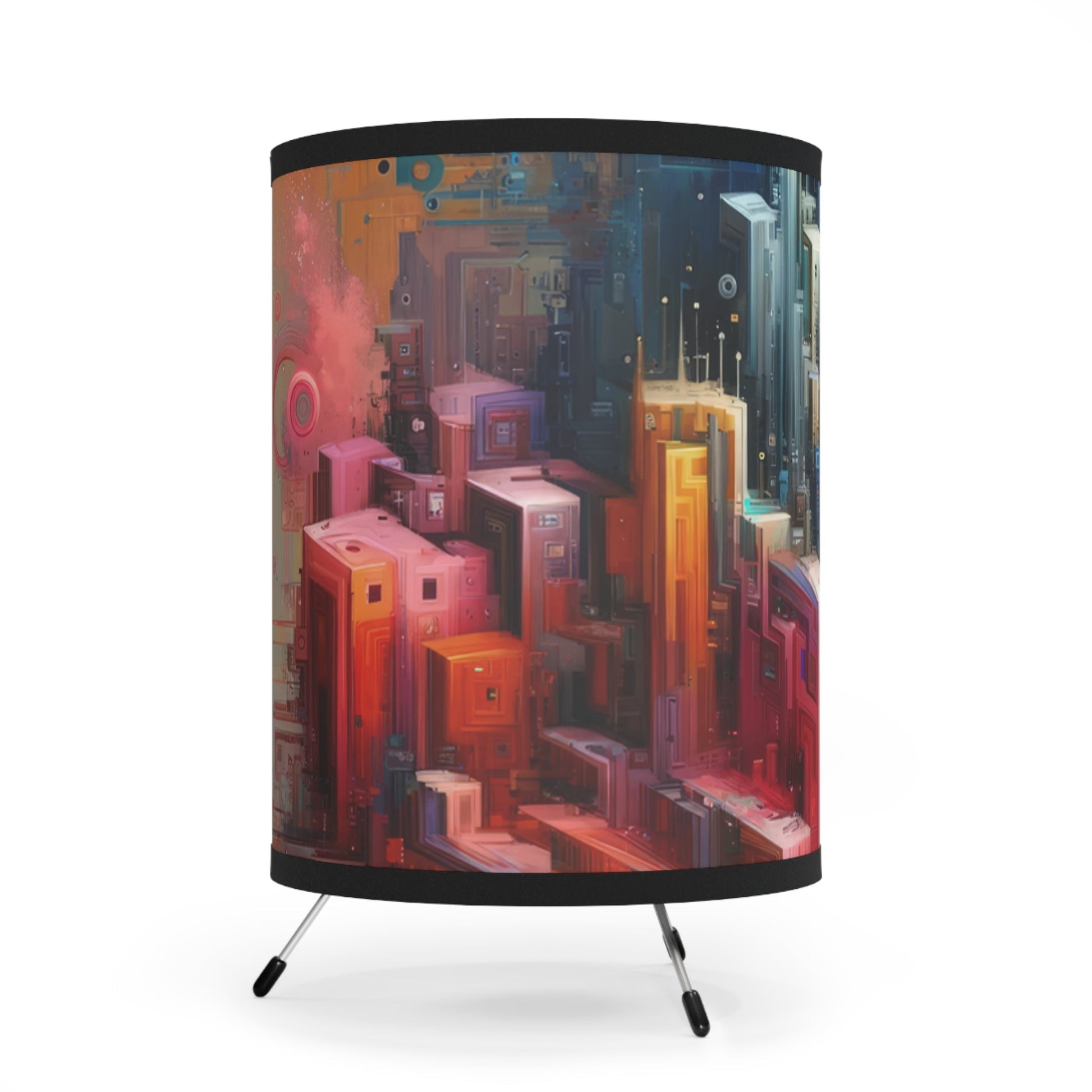 Digital Harmony Tachism Tripod Lamp with High-Res Printed Shade, US\CA plug - ATUH.ART