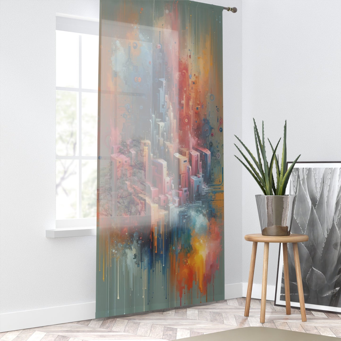 Digital Harmony Tachism Window Curtain - ATUH.ART