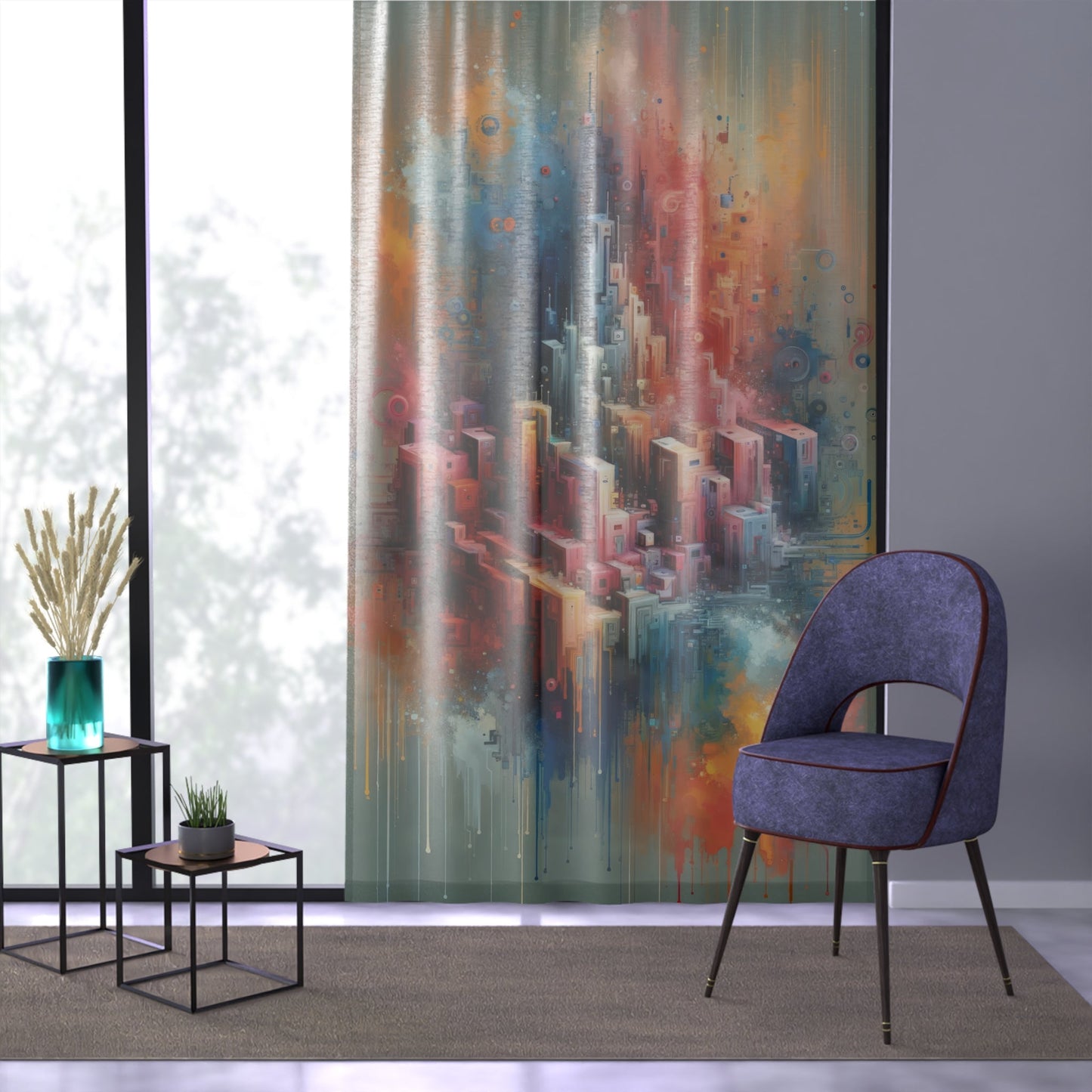 Digital Harmony Tachism Window Curtain - ATUH.ART