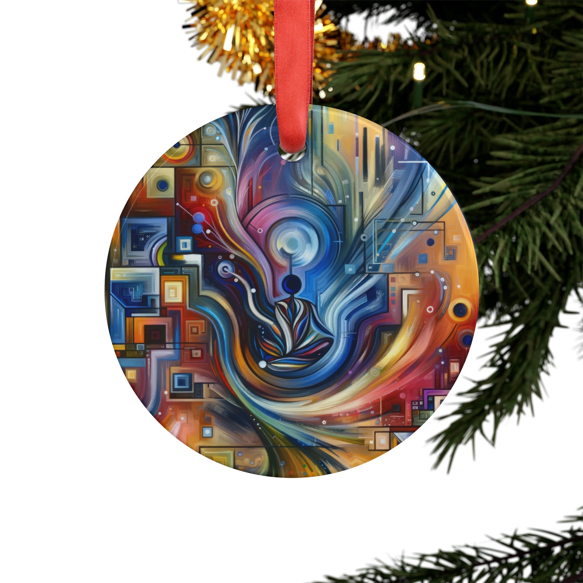 Digital Mindfulness Abstract Acrylic Ornament with Ribbon - ATUH.ART