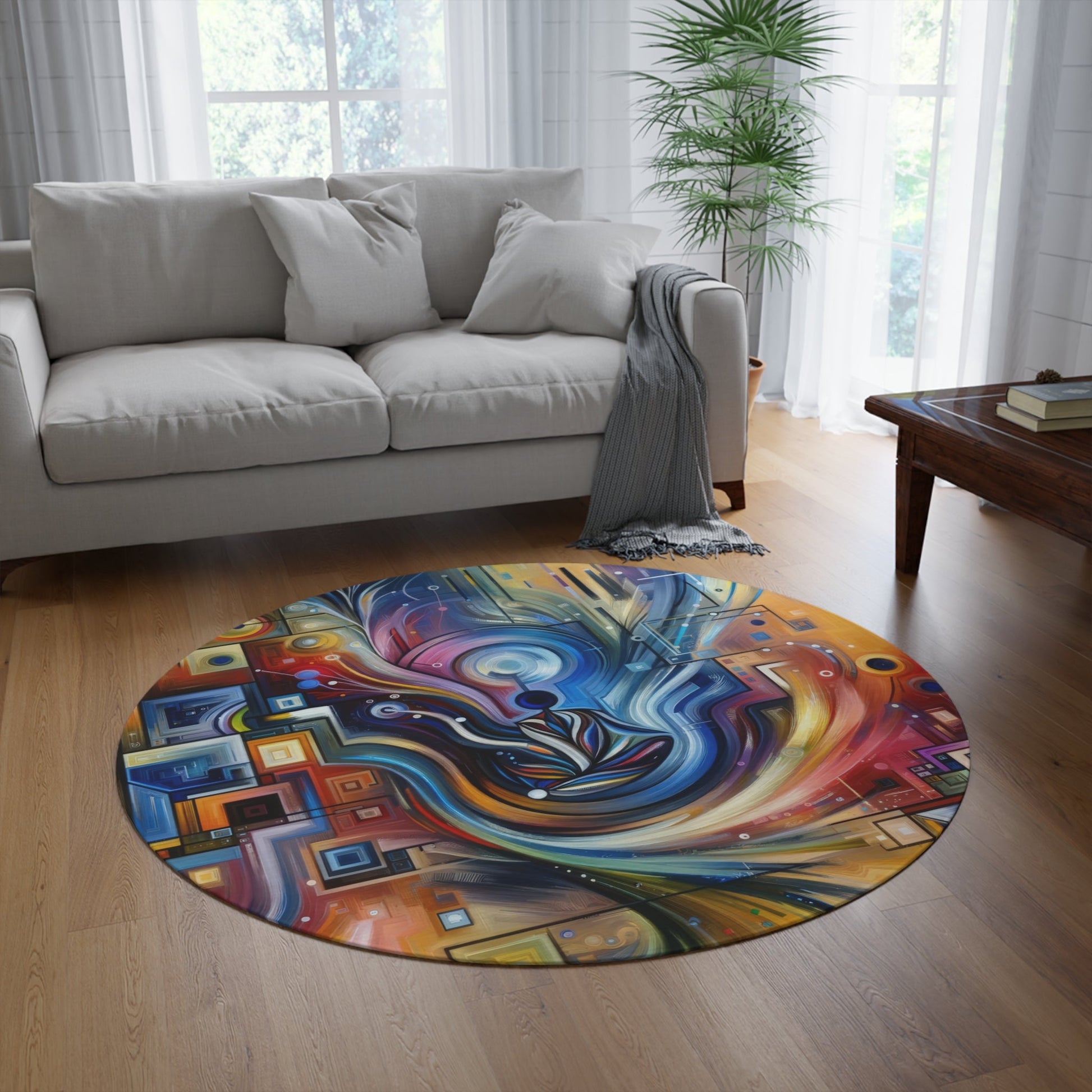 Digital Mindfulness Abstract Round Rug - ATUH.ART