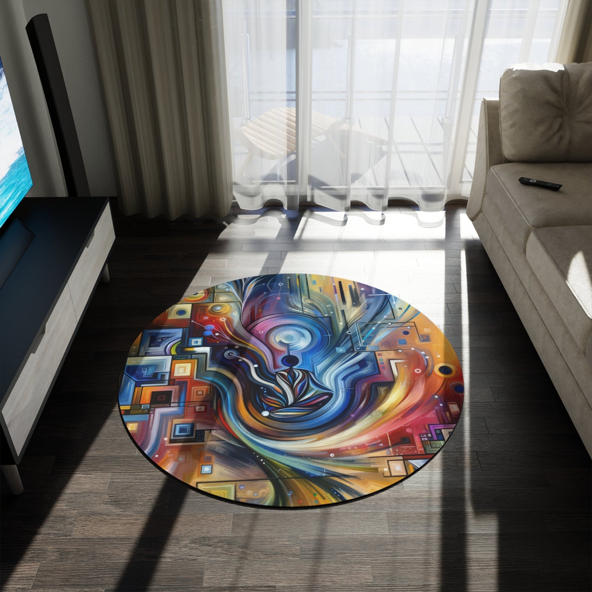 Digital Mindfulness Abstract Round Rug - ATUH.ART