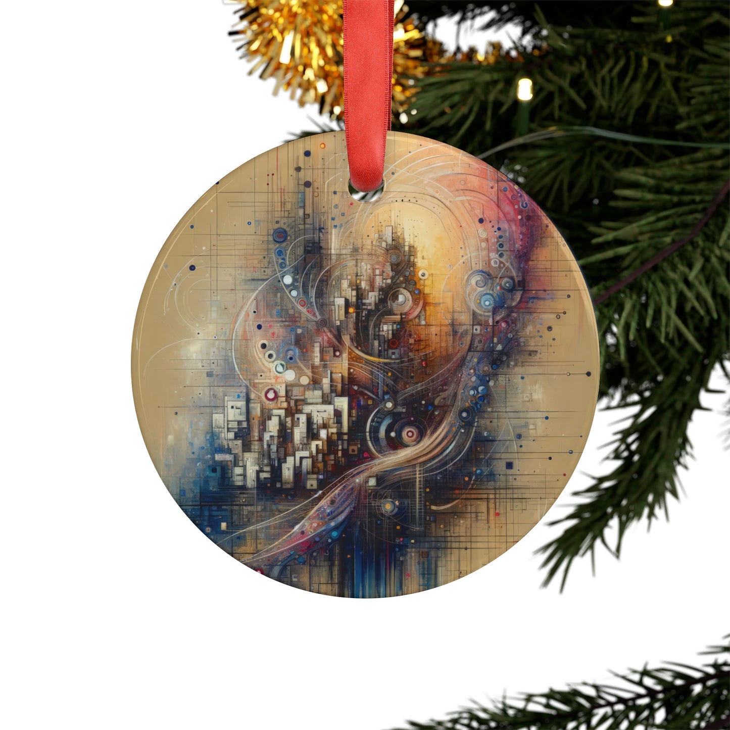 Digital Rhythmic Architecture Acrylic Ornament with Ribbon - ATUH.ART