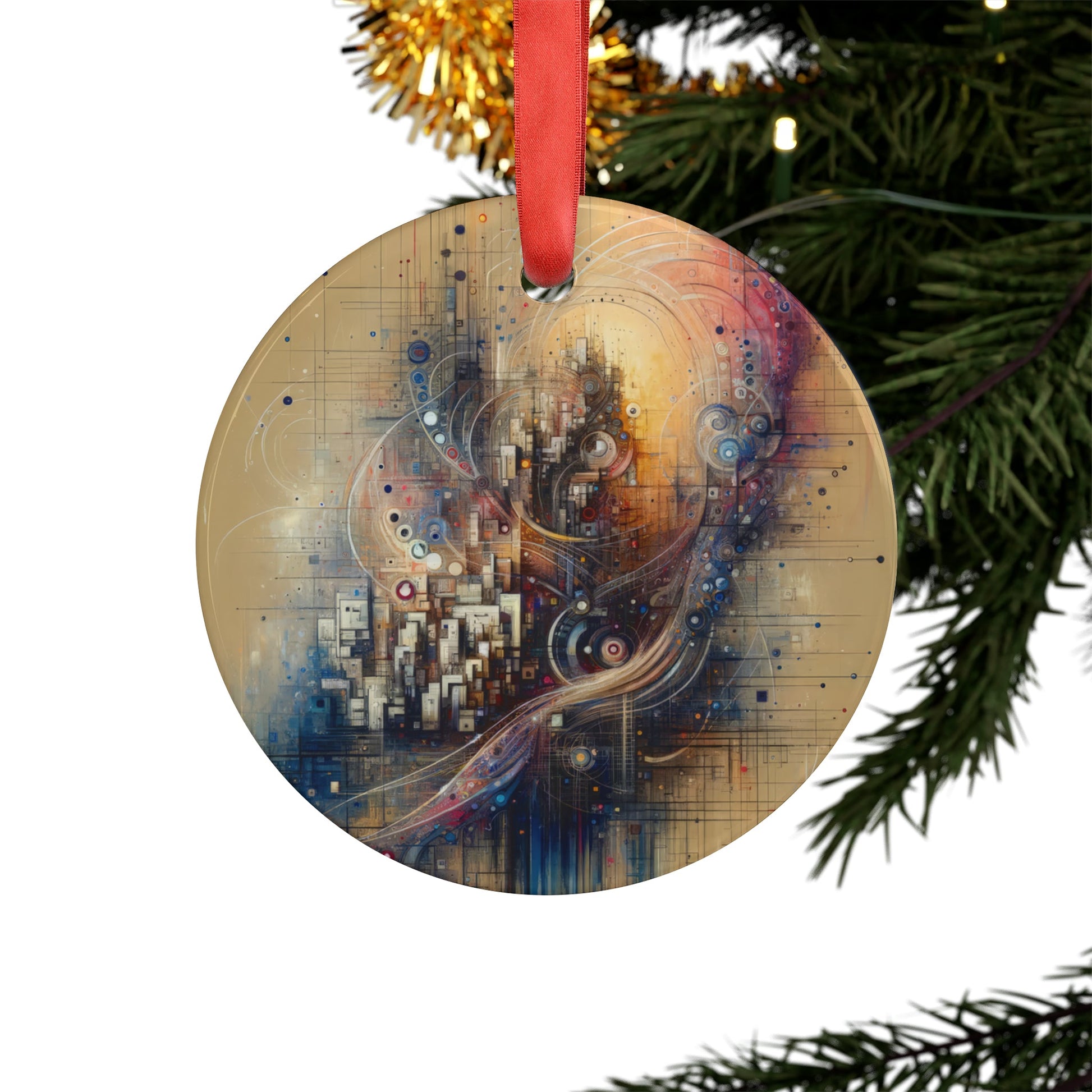Digital Rhythmic Architecture Acrylic Ornament with Ribbon - ATUH.ART