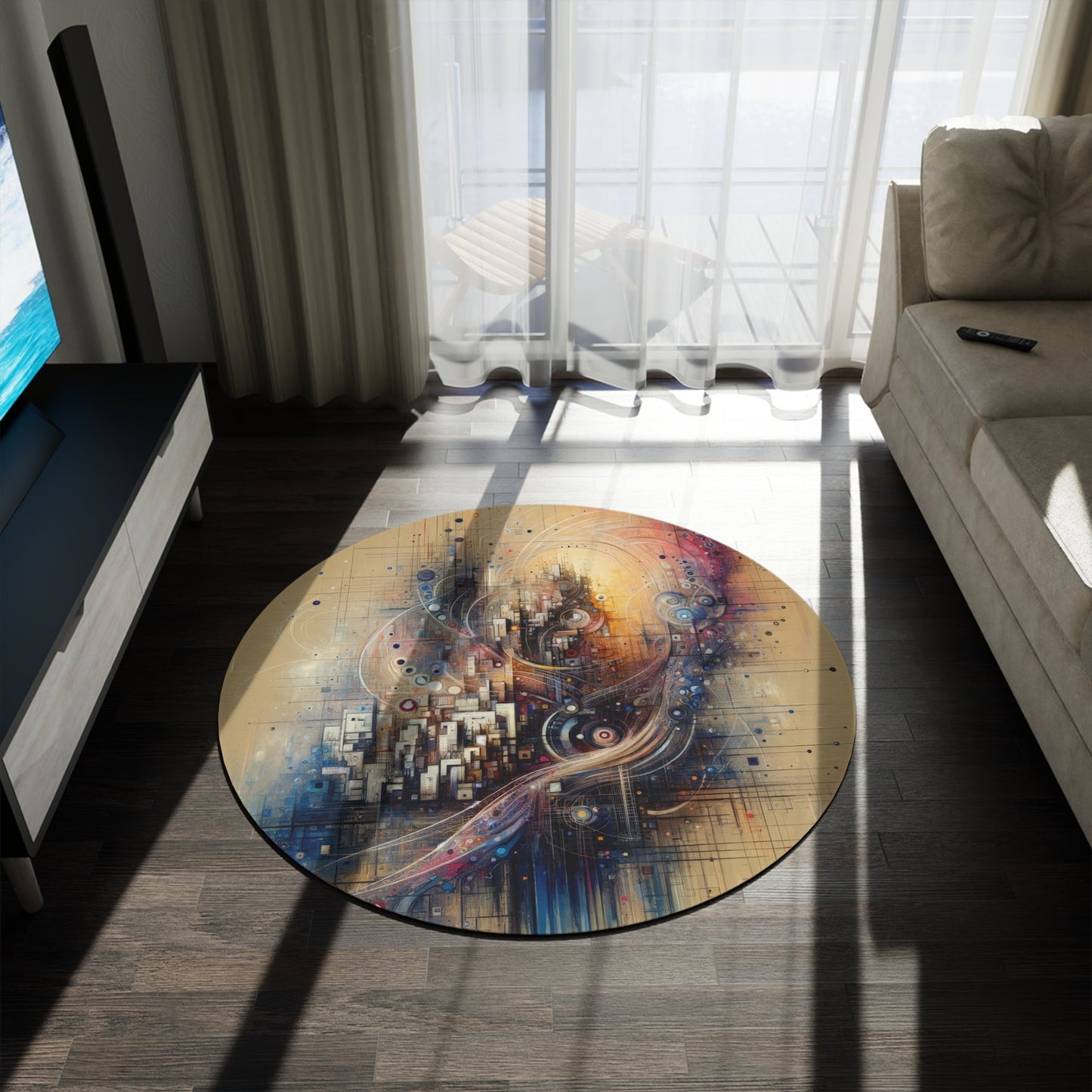 Digital Rhythmic Architecture Round Rug - ATUH.ART