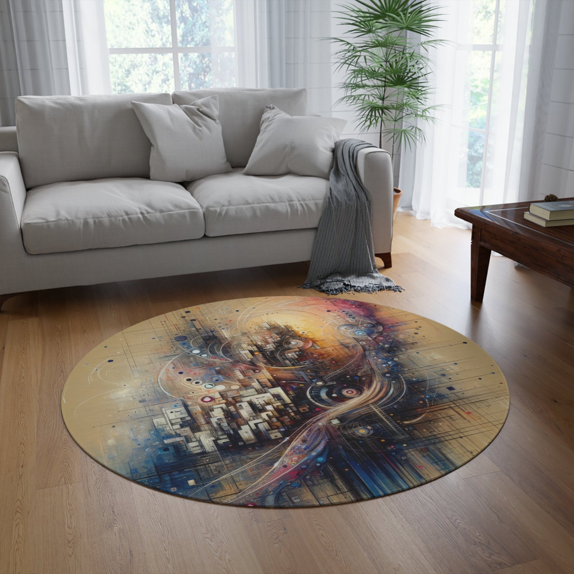 Digital Rhythmic Architecture Round Rug - ATUH.ART