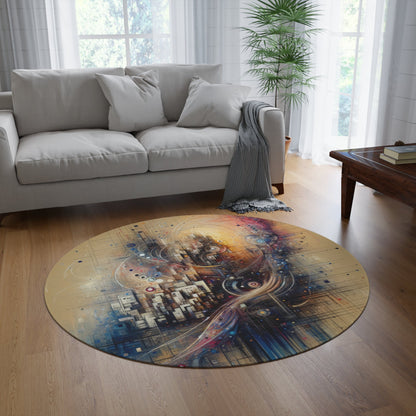 Digital Rhythmic Architecture Round Rug - ATUH.ART
