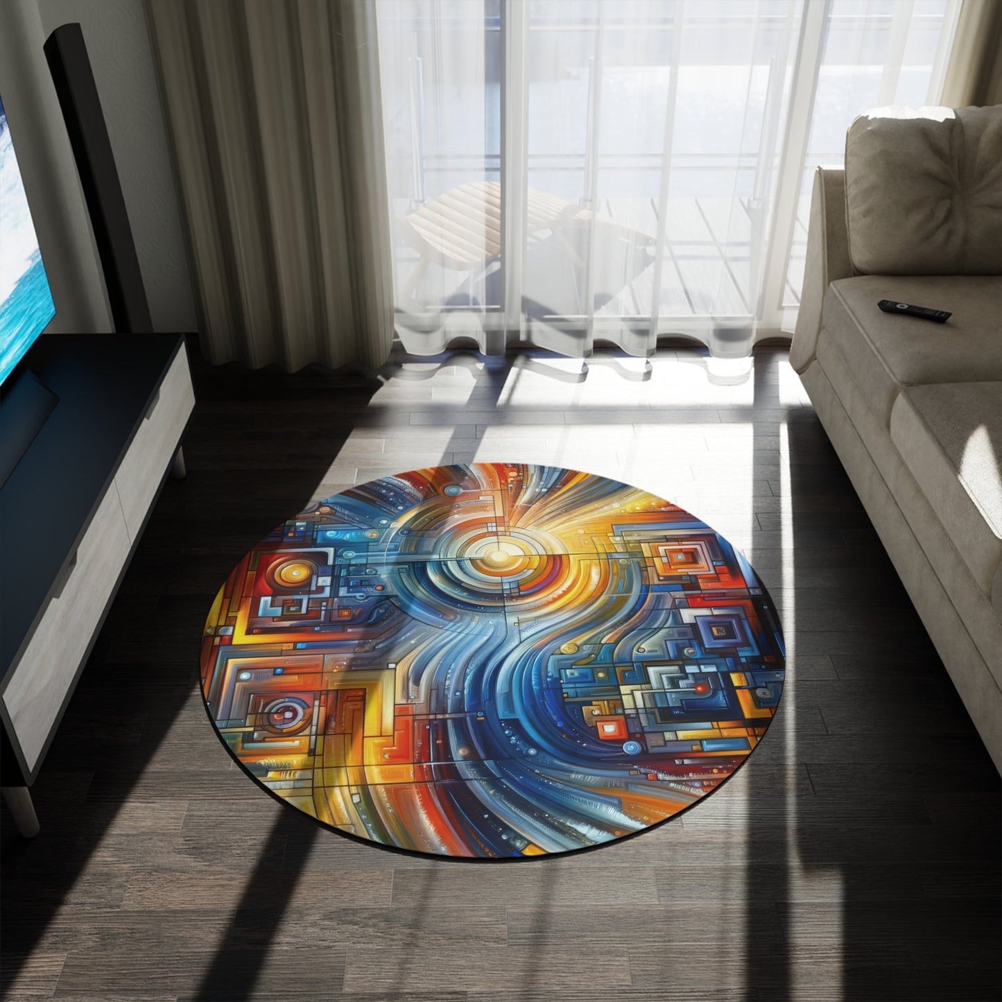 Digital Tachism Connectivity Round Rug - ATUH.ART