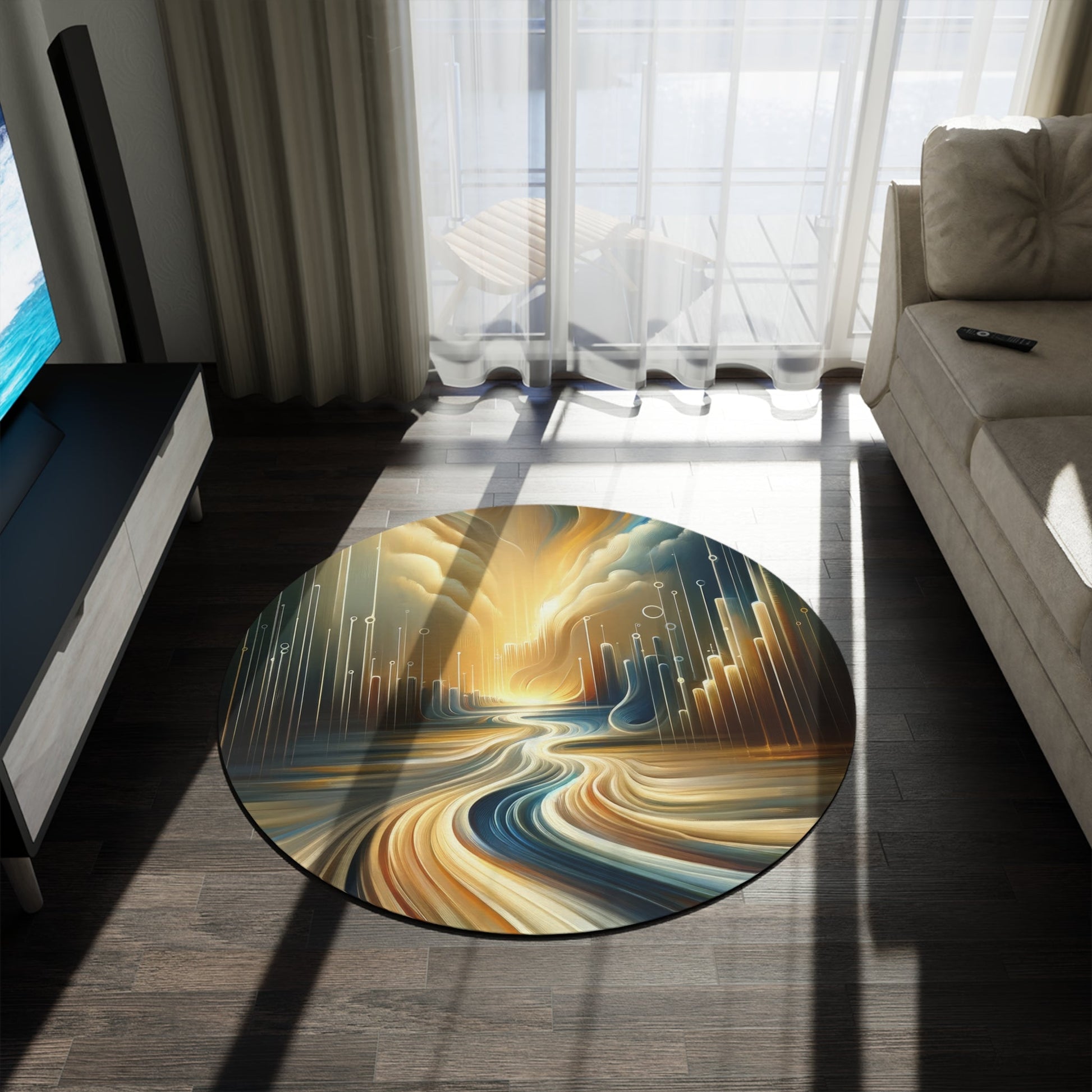 Frequency Shift Evocative Round Rug - ATUH.ART