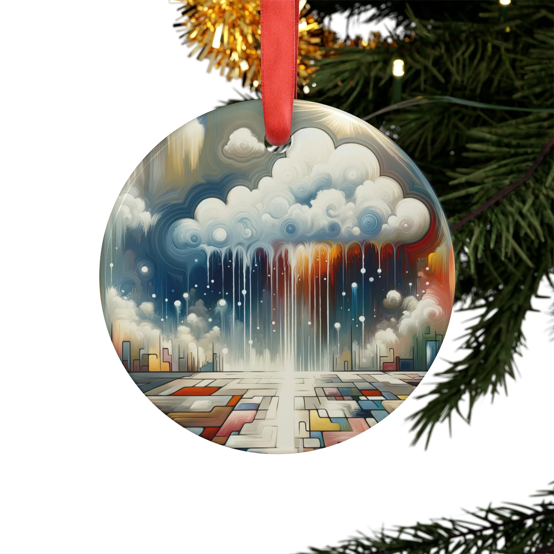 Grounding Silver Clouds Acrylic Ornament with Ribbon - ATUH.ART