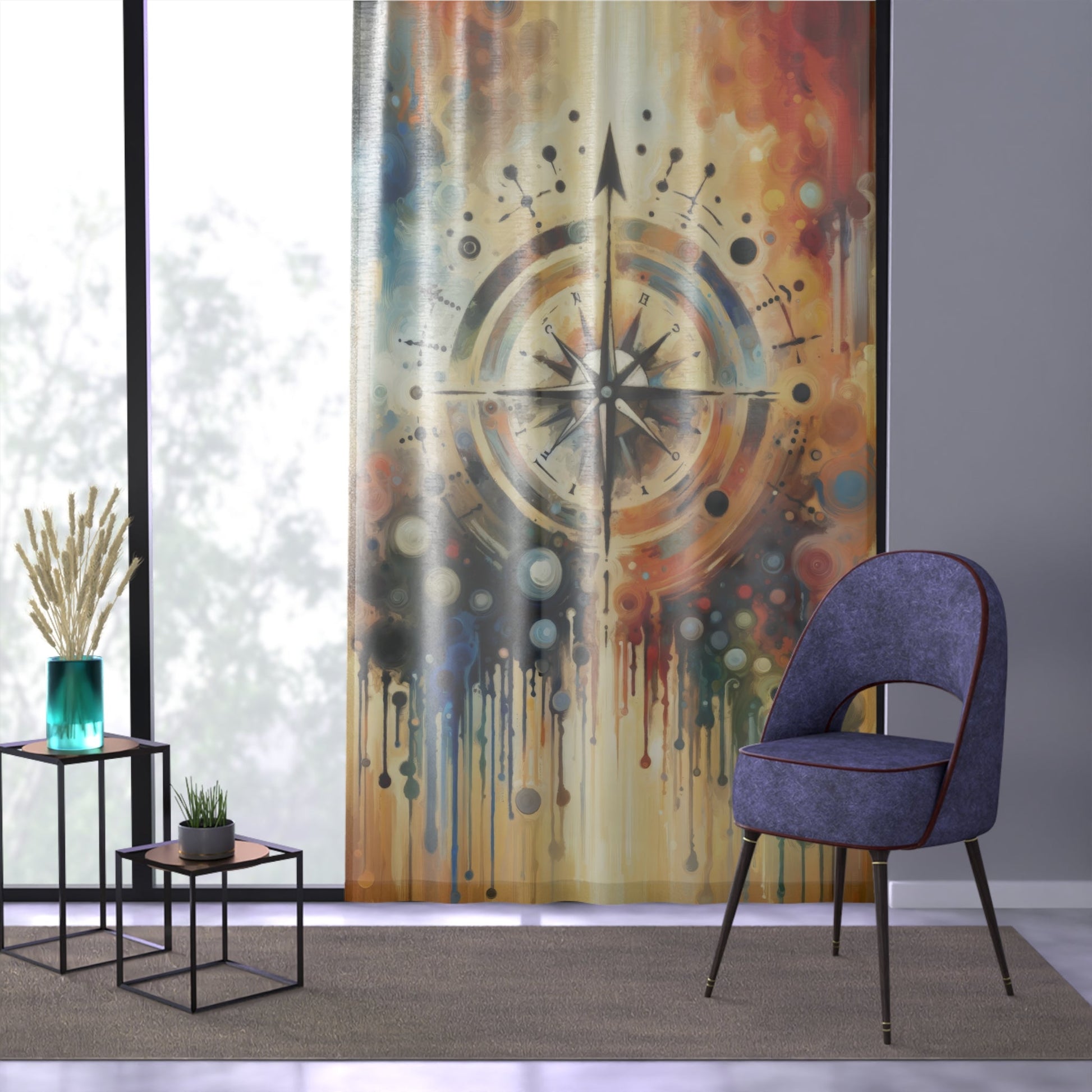 Guidance Abstract Compass Window Curtain - ATUH.ART