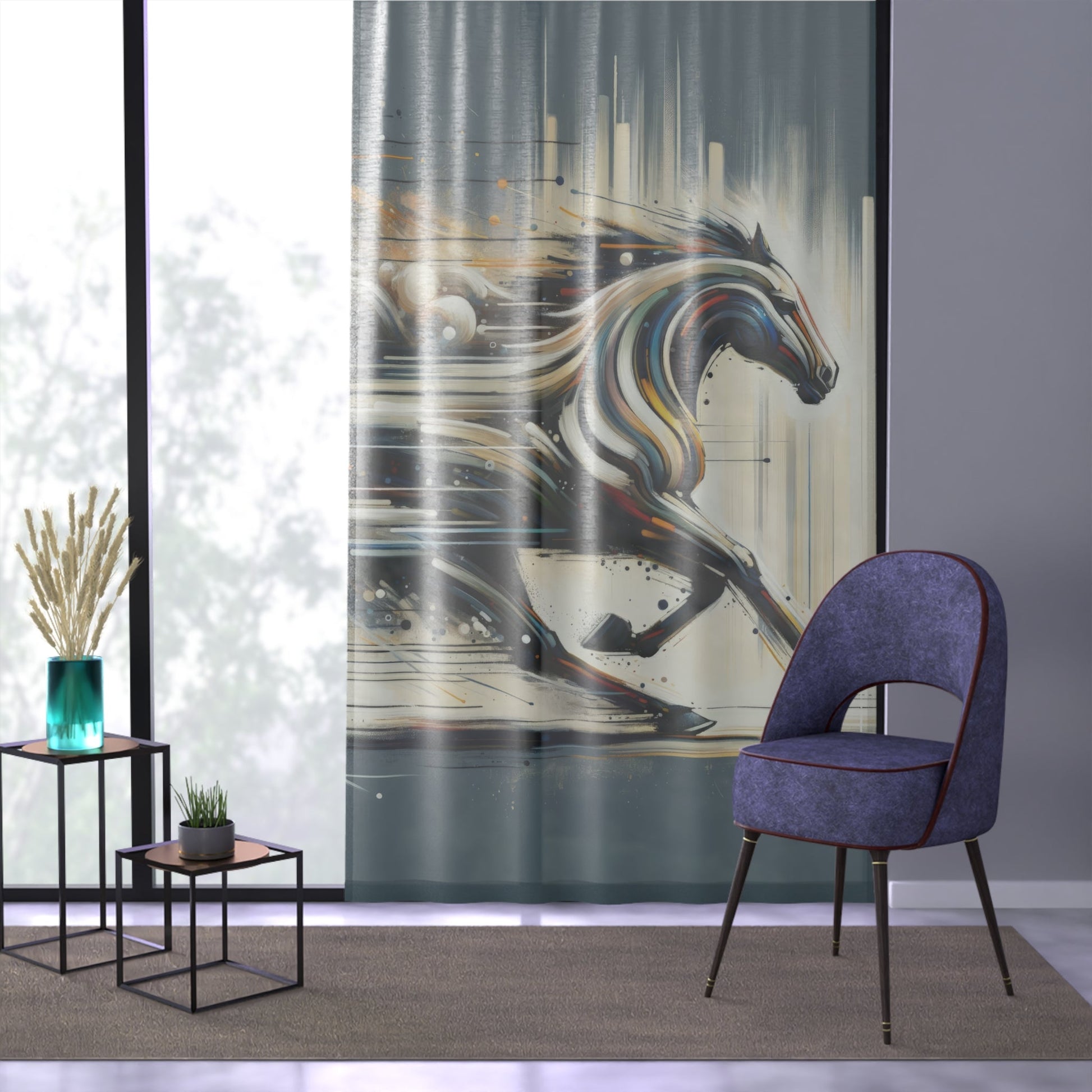 Hyperlinked Horsepower Gallop Window Curtain - ATUH.ART