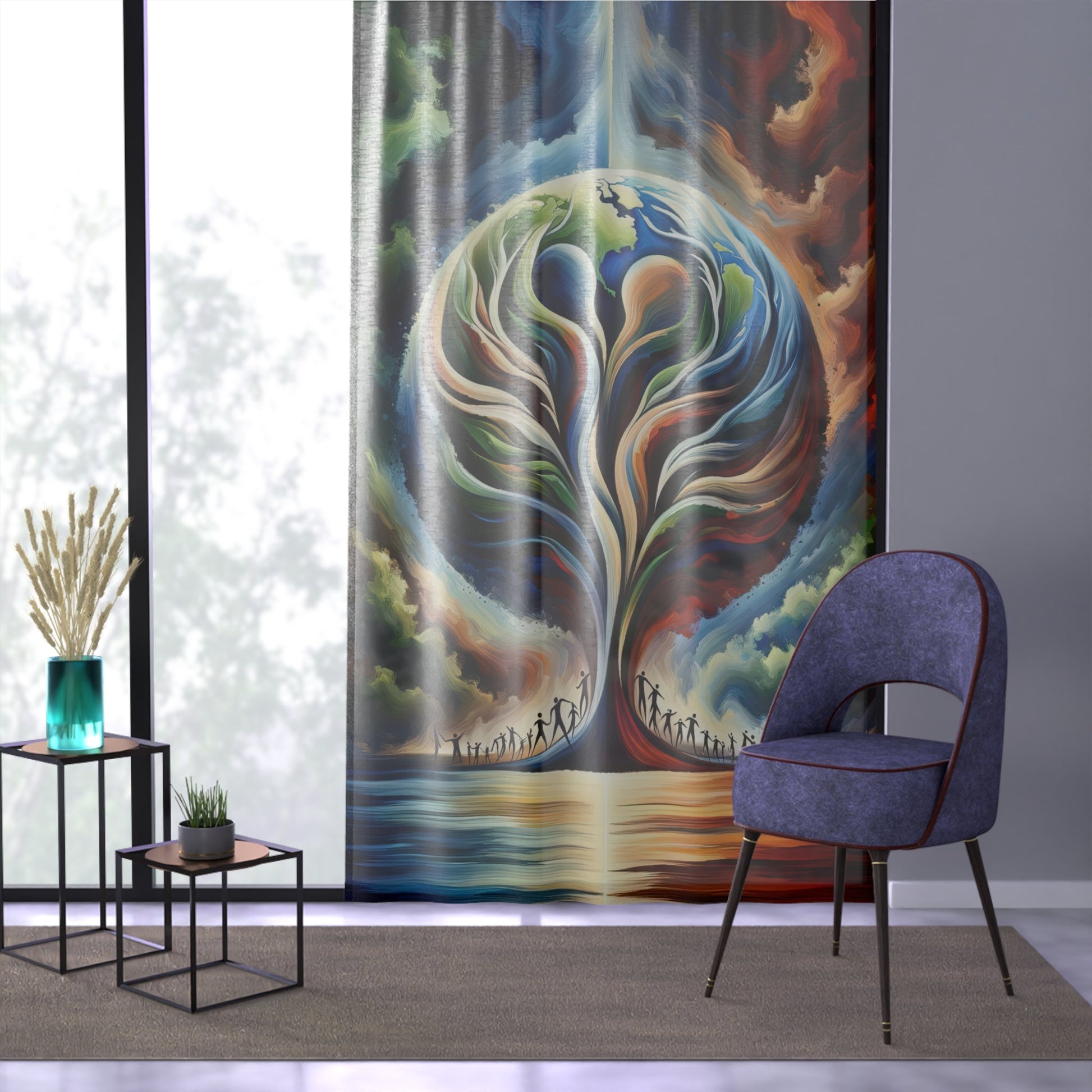 Interconnected Earth Advocates Window Curtain - ATUH.ART