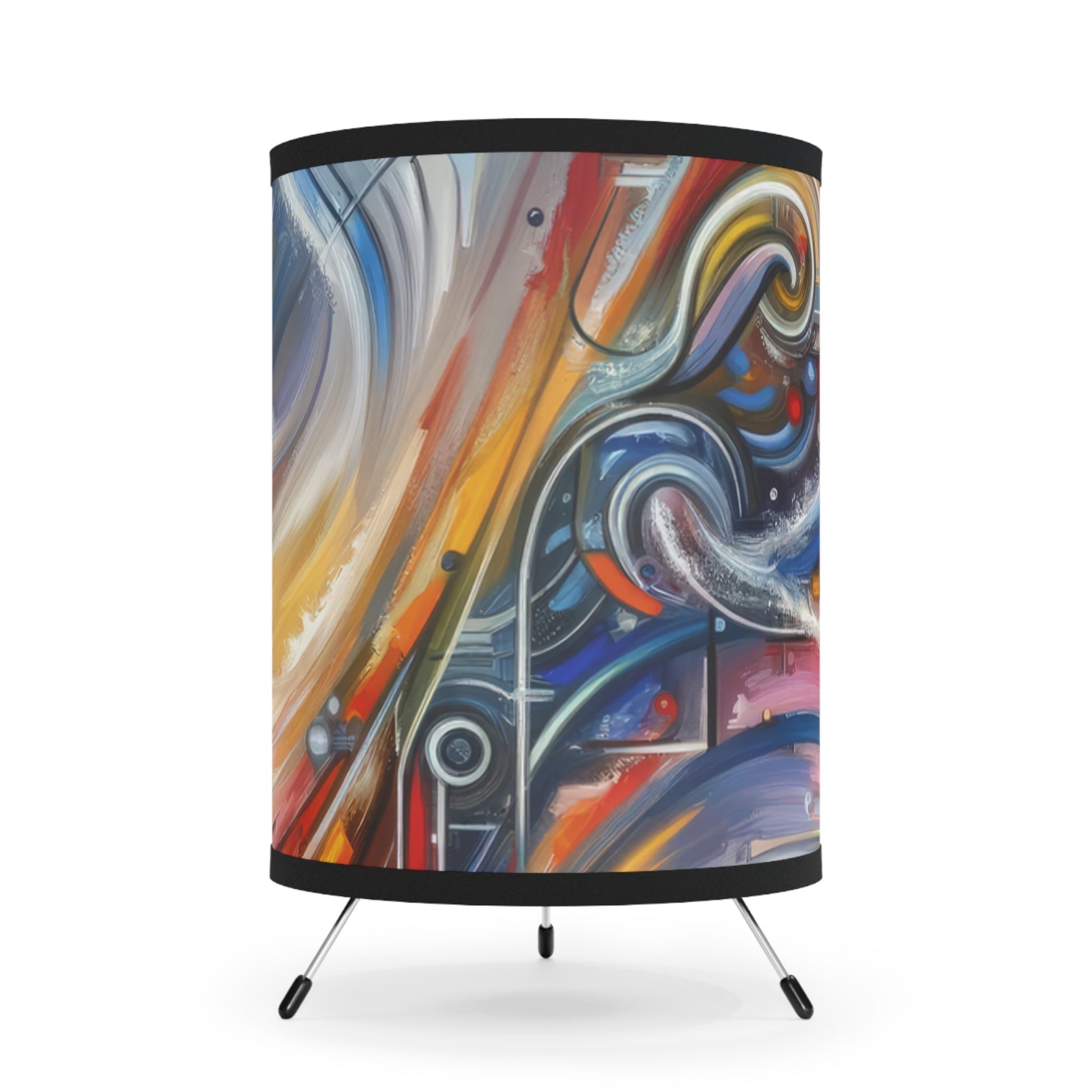 Interconnectivity Tachism Dynamics Tripod Lamp with High-Res Printed Shade, US\CA plug - ATUH.ART