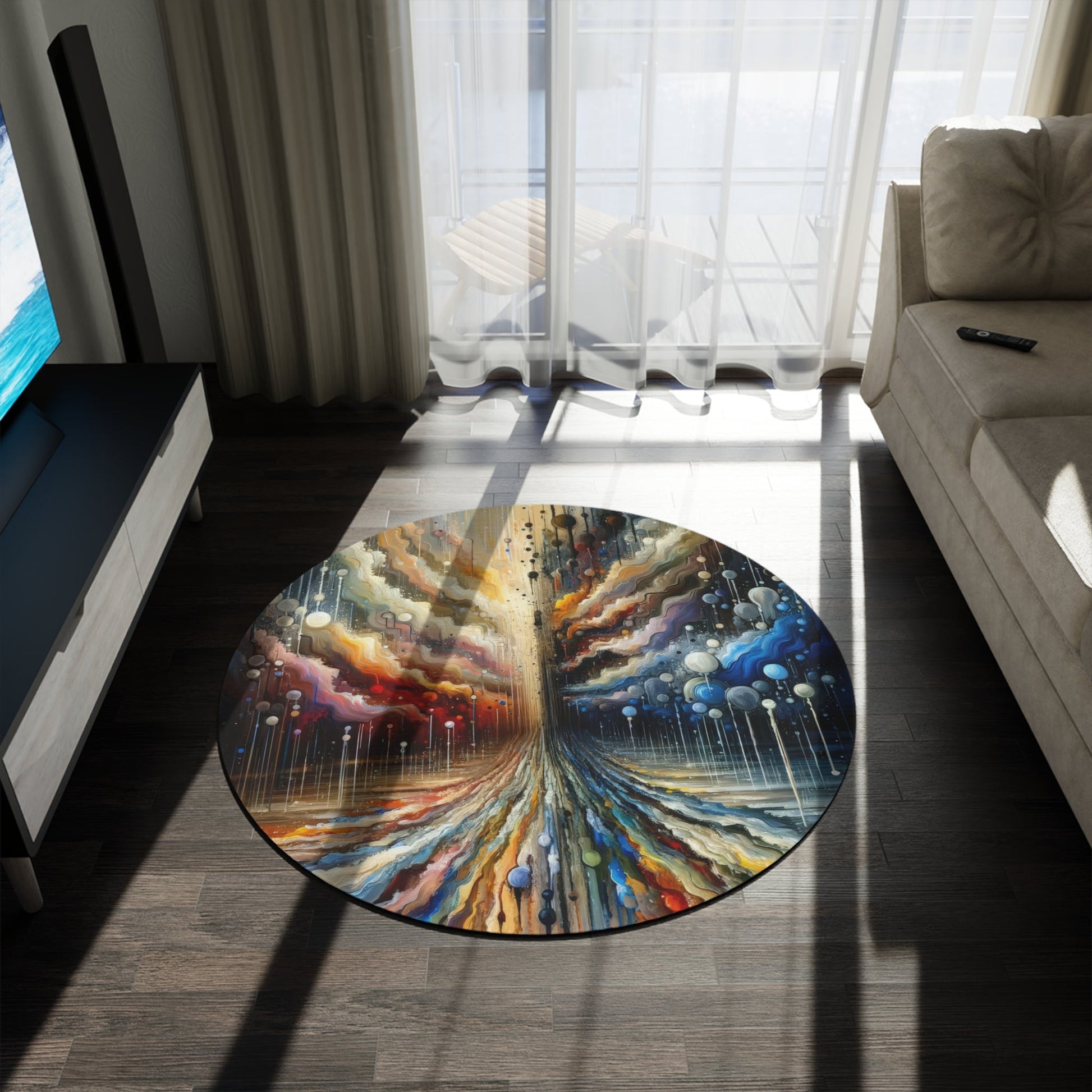 Linguistic Resonance Cascade Round Rug - ATUH.ART