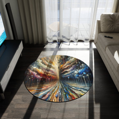 Linguistic Resonance Cascade Round Rug - ATUH.ART