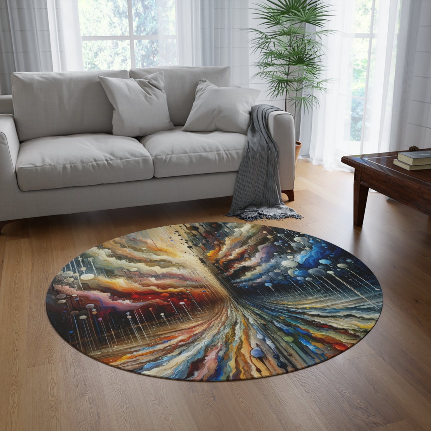 Linguistic Resonance Cascade Round Rug - ATUH.ART