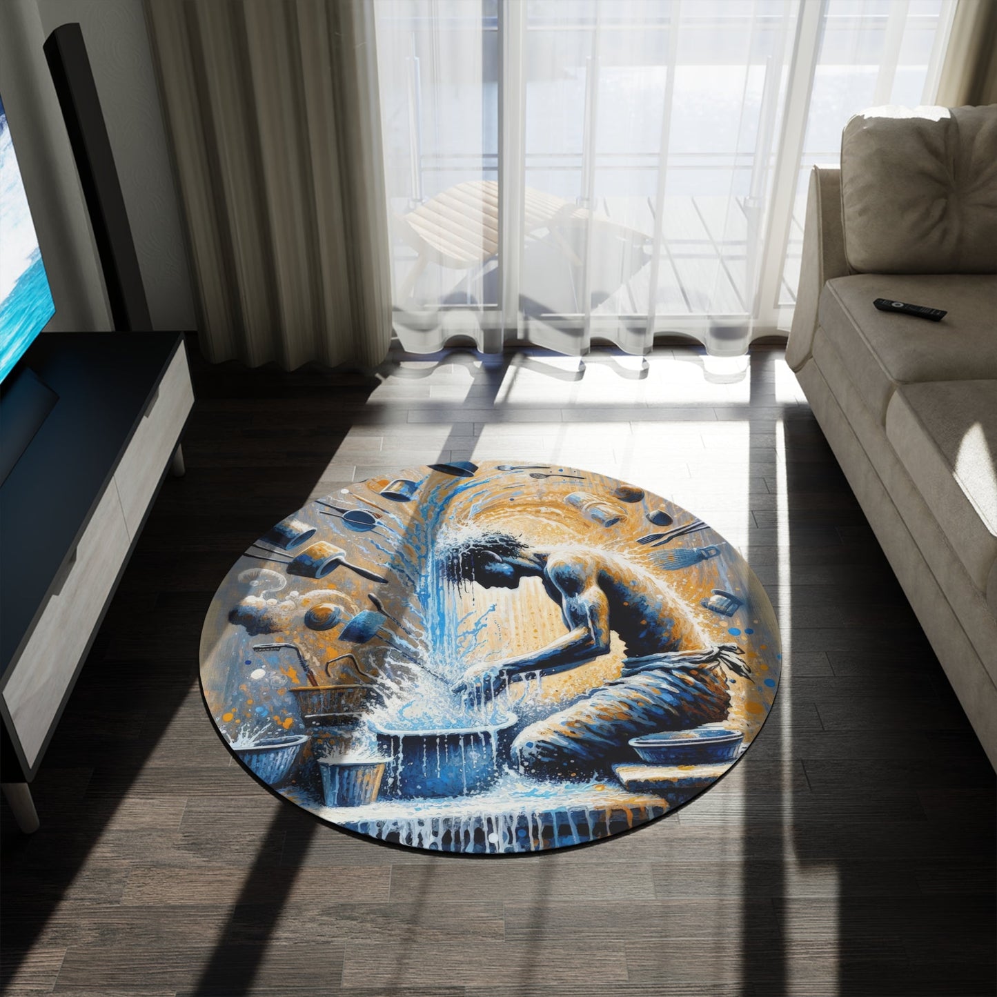 Meditative Kinetic Tachism Round Rug - ATUH.ART