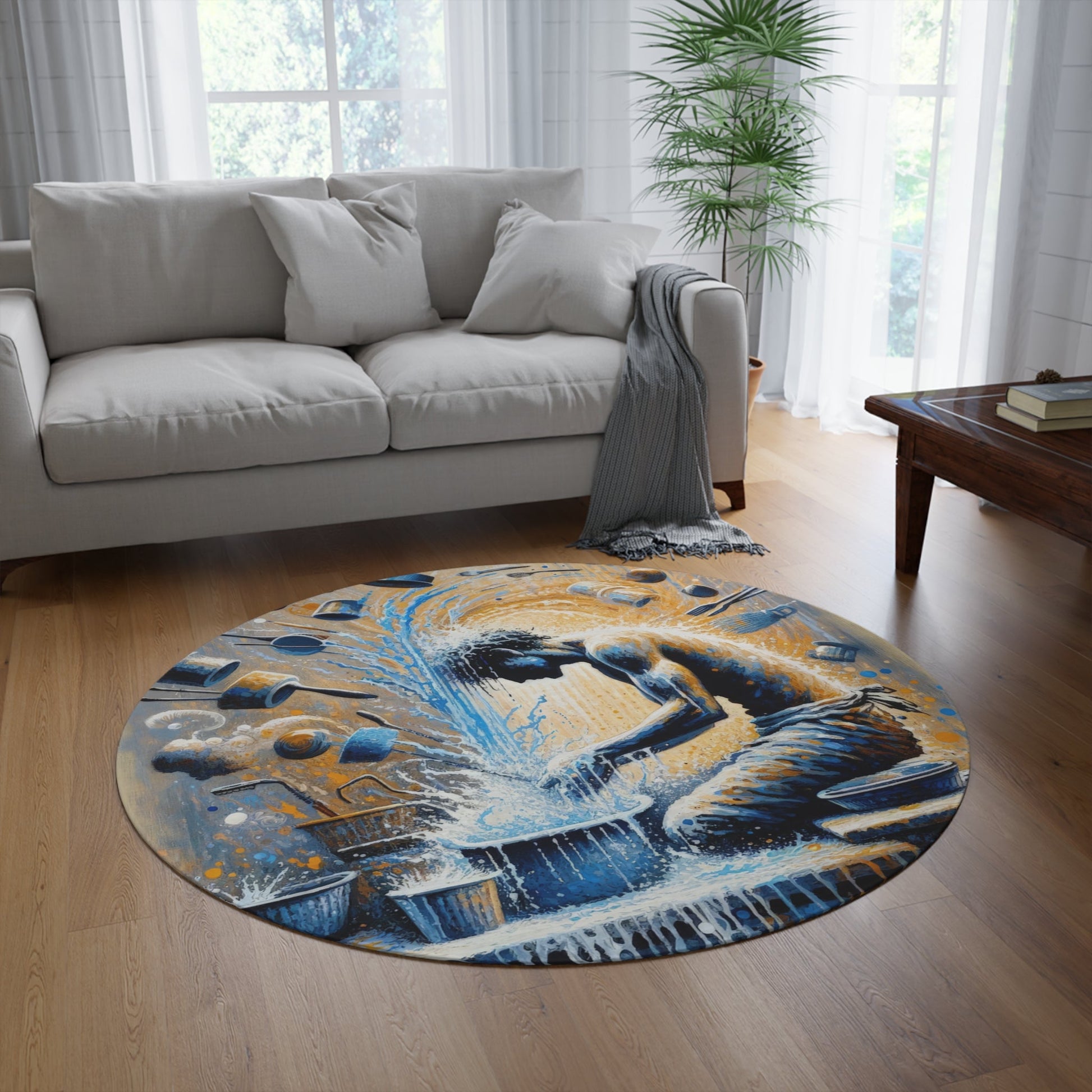 Meditative Kinetic Tachism Round Rug - ATUH.ART