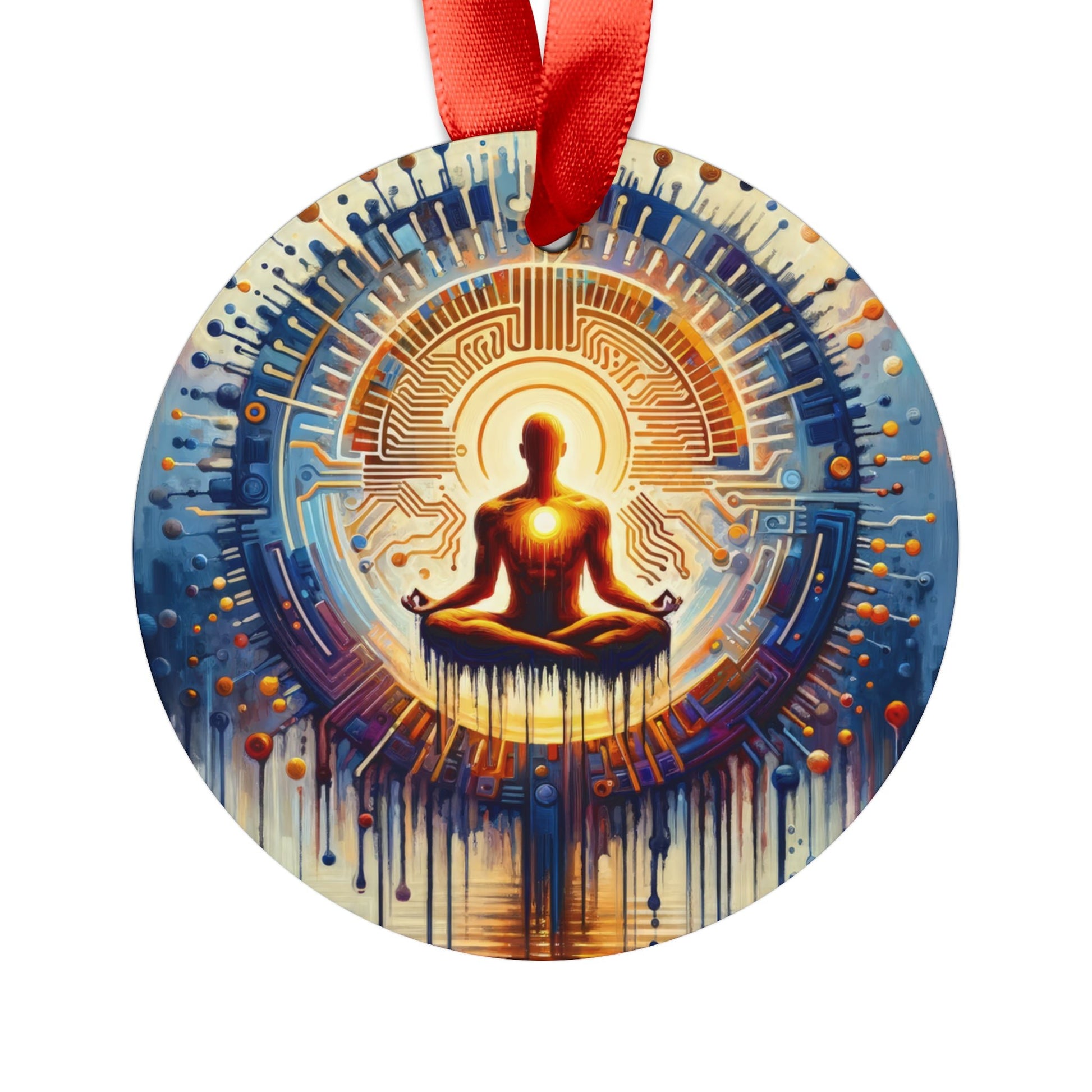 Meditative Technological Fusion Acrylic Ornament with Ribbon - ATUH.ART