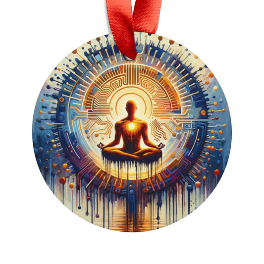 Meditative Technological Fusion Acrylic Ornament with Ribbon - ATUH.ART
