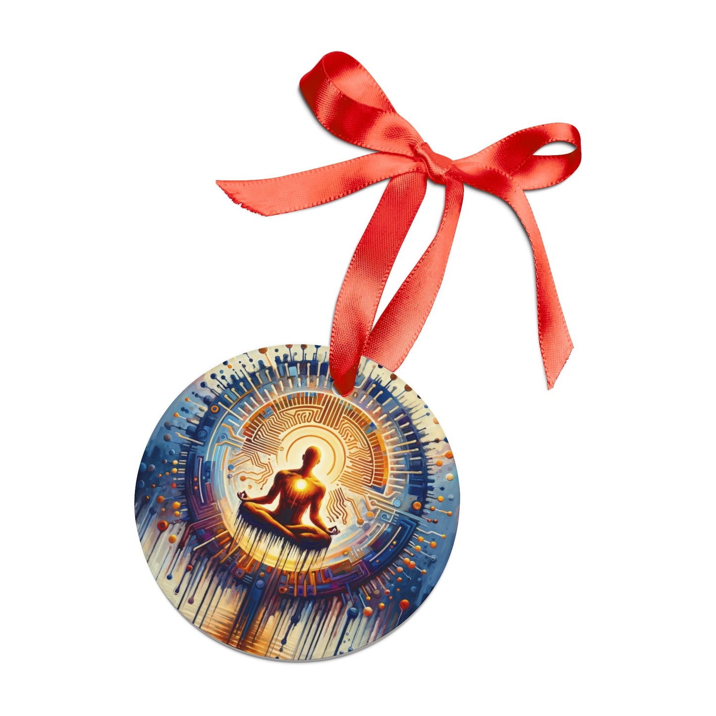 Meditative Technological Fusion Acrylic Ornament with Ribbon - ATUH.ART