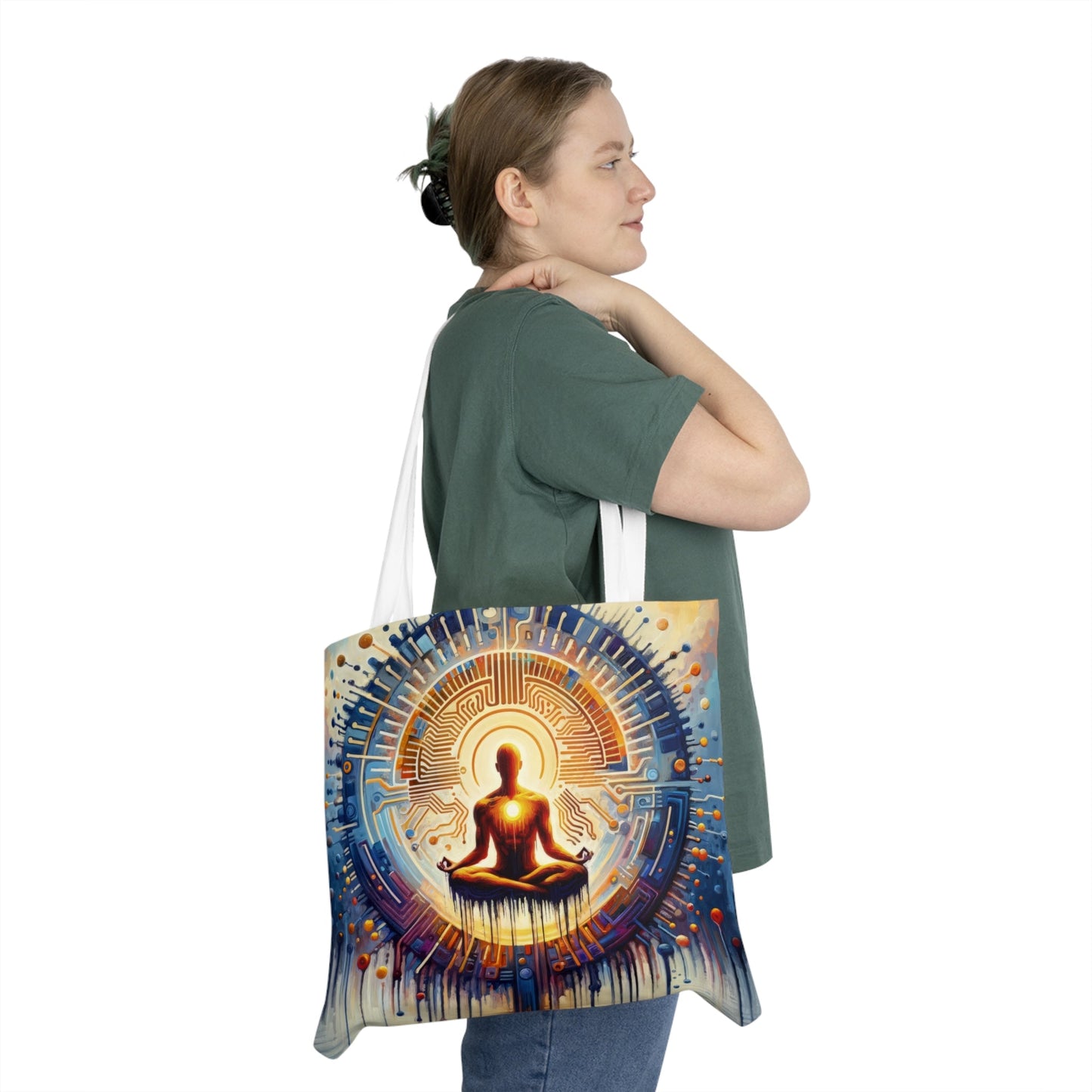 Meditative Technological Fusion Shoulder Tote Bag (AOP) - ATUH.ART