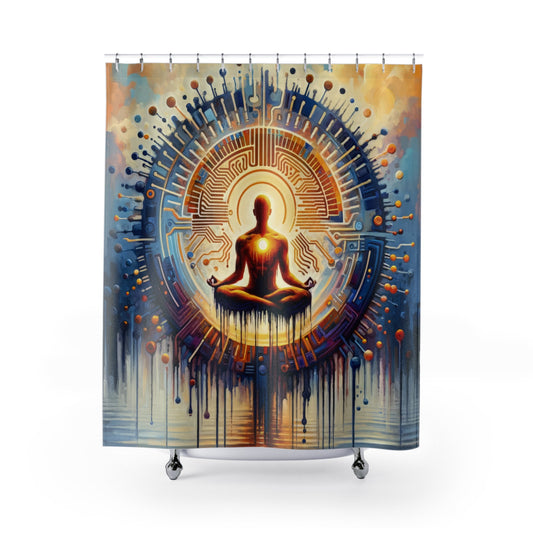 Meditative Technological Fusion Shower Curtains - ATUH.ART